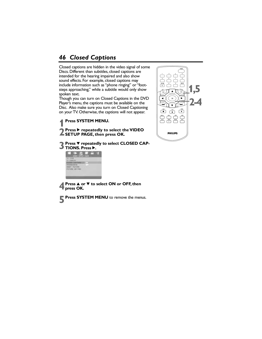 Philips DVP320F/17 owner manual Closed Captions 