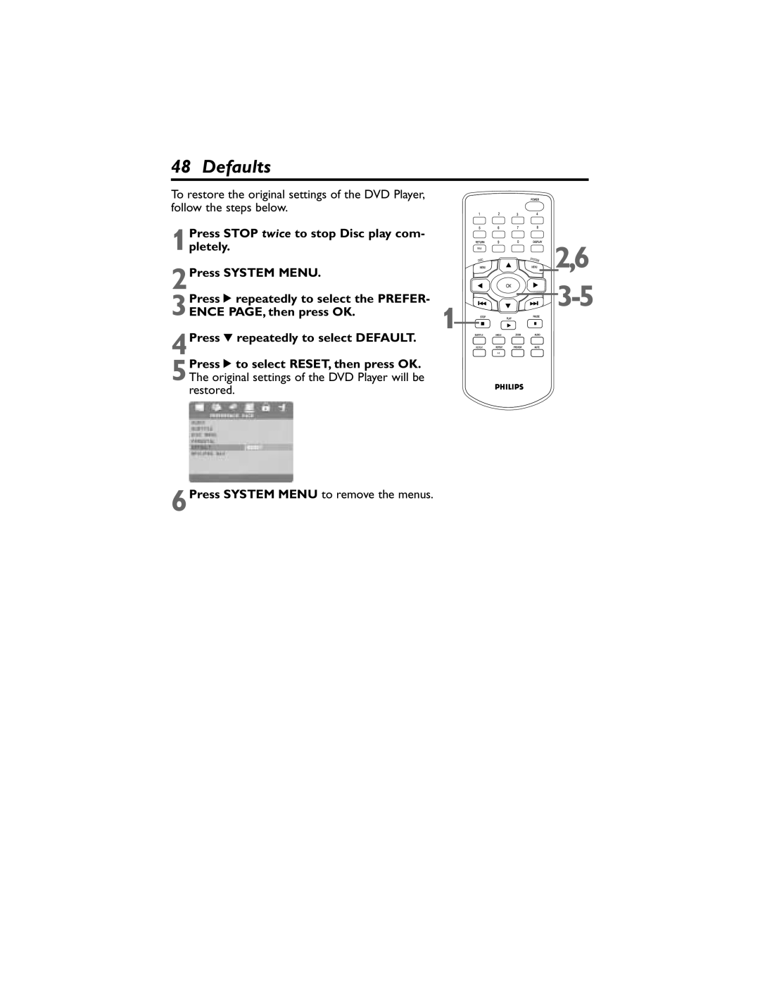 Philips DVP320F/17 owner manual Defaults 