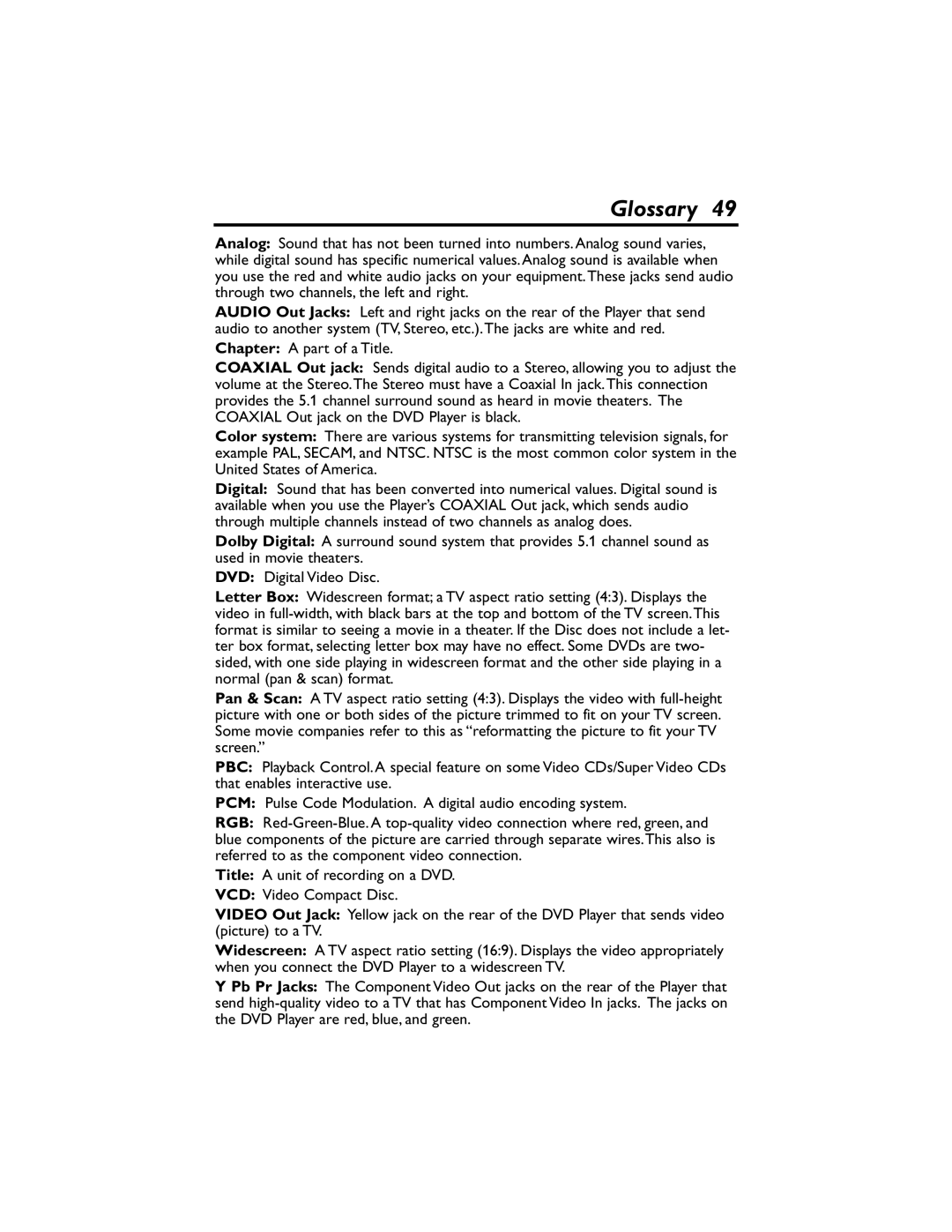 Philips DVP320F/17 owner manual Glossary 