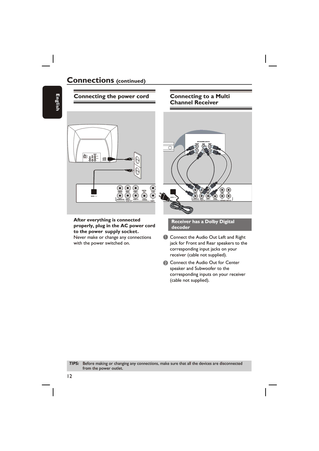 Philips DVP3236X/94 manual Supply socket 