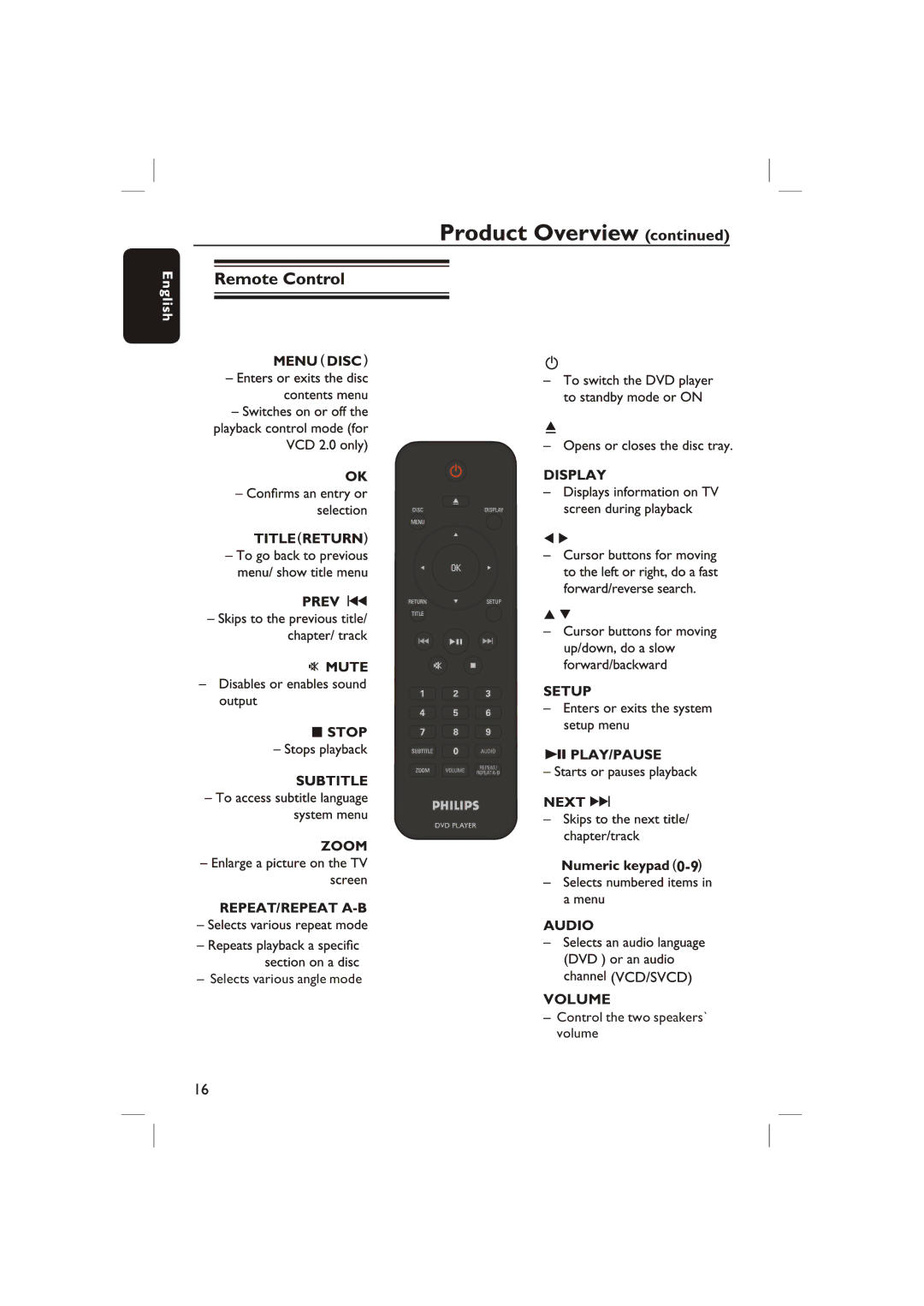 Philips DVP3236X/94 manual Volume 