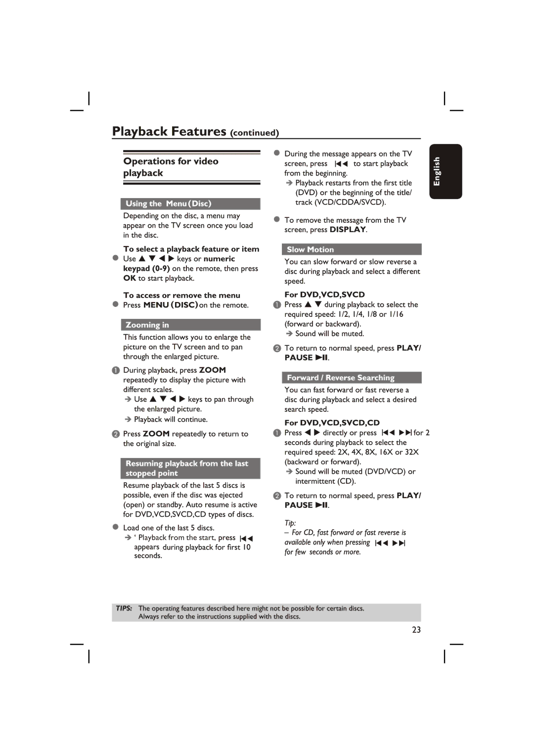 Philips DVP3236X/94 manual Playback from the start 