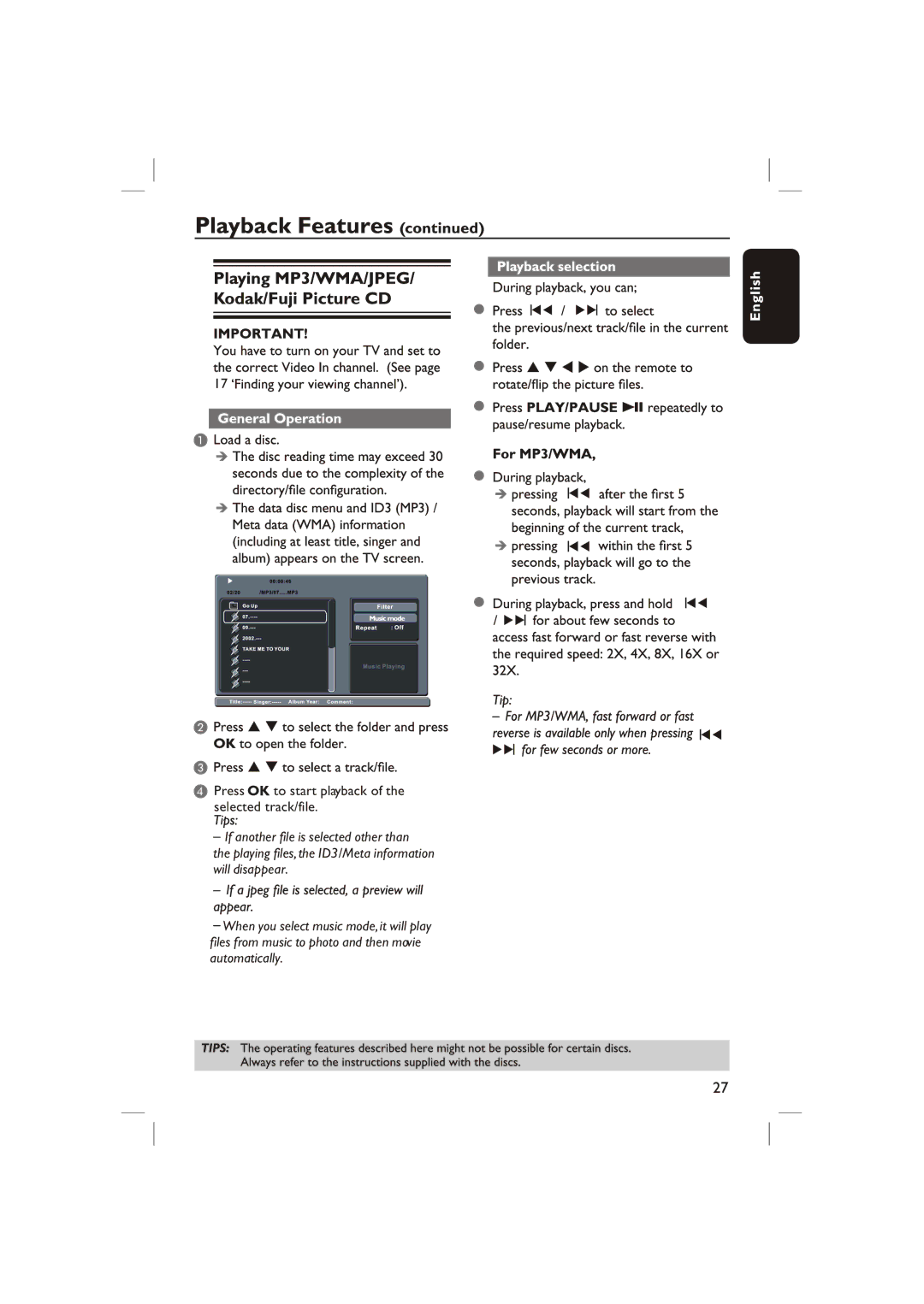 Philips DVP3236X/94 manual Press to start playback of the selected track/file 