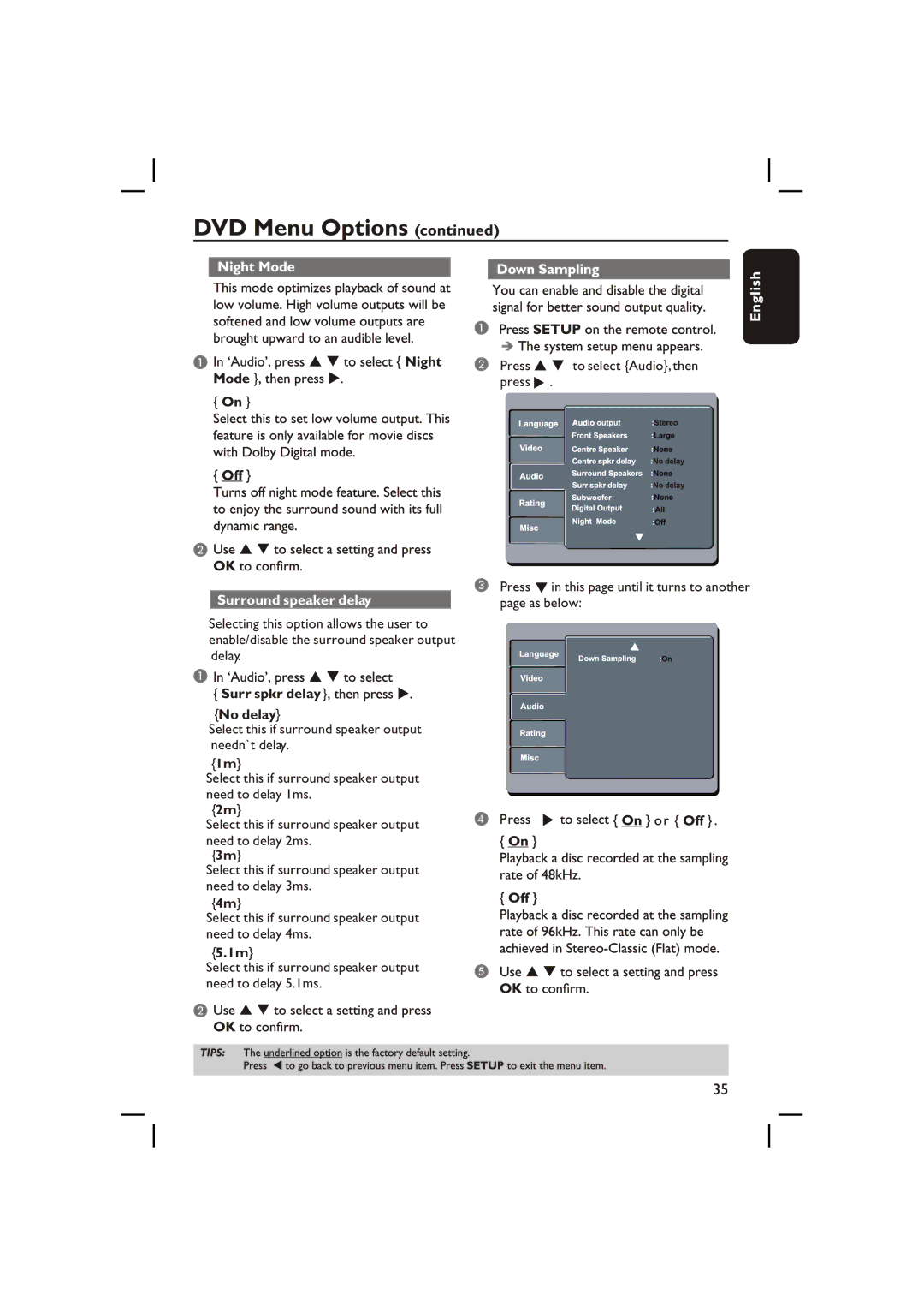 Philips DVP3236X/94 manual Surround speaker delay 