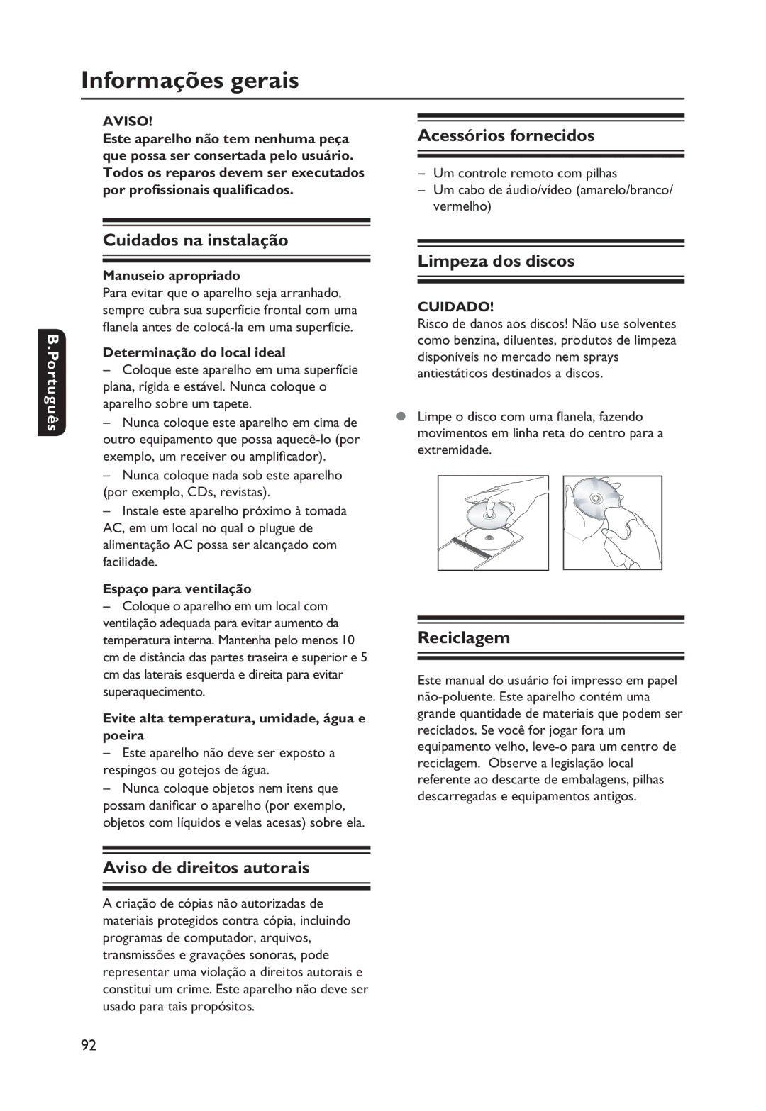 Philips DVP3250K manual Informações gerais 