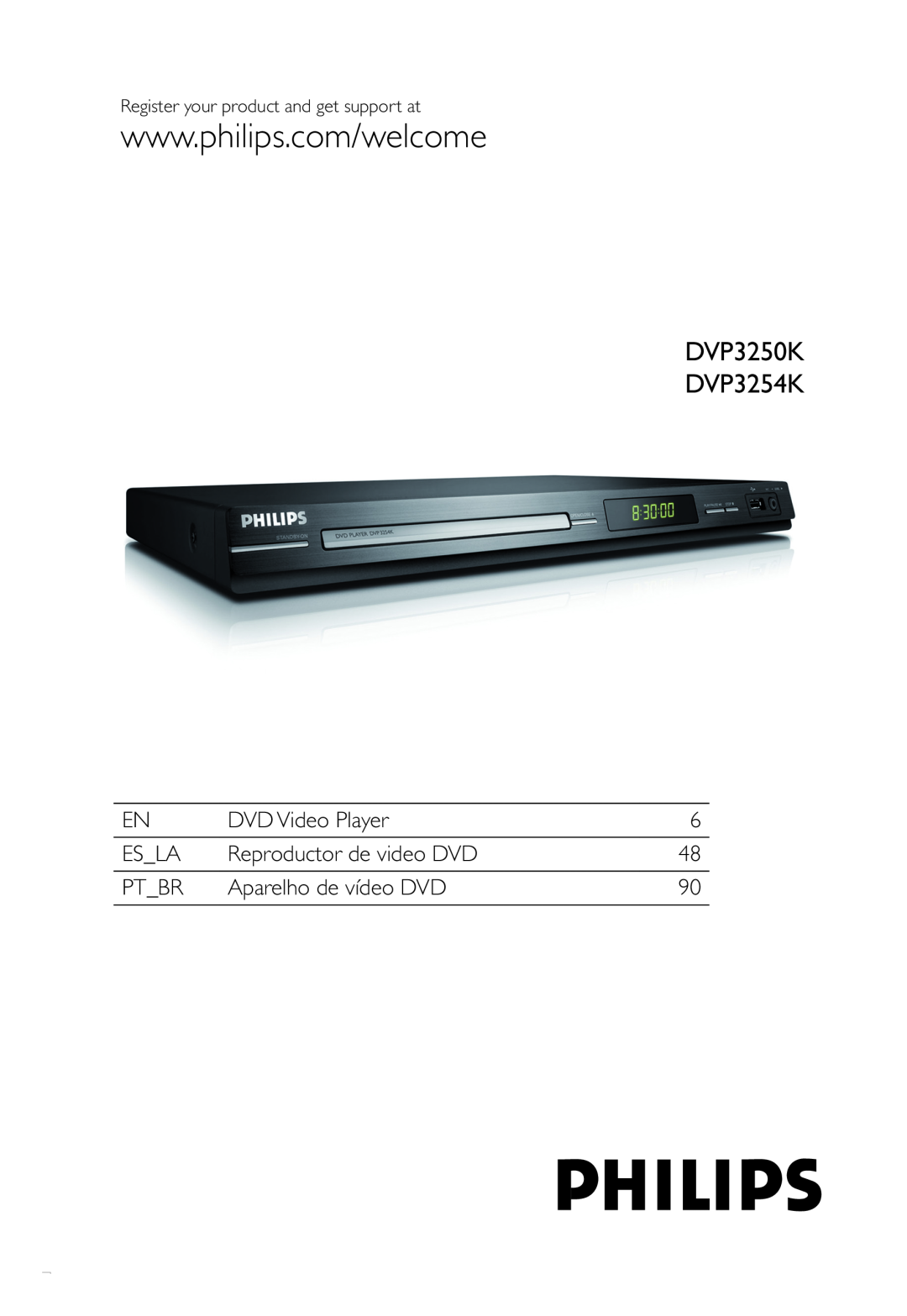 Philips manual DVP3250K DVP3254K, DVD Video Player, Esla, Reproductor de video DVD, Ptbr, Aparelho de vídeo DVD 