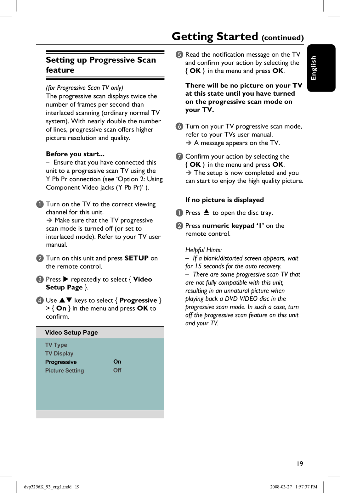 Philips DVP3256K/93 manual Setting up Progressive Scan feature, Before you start 