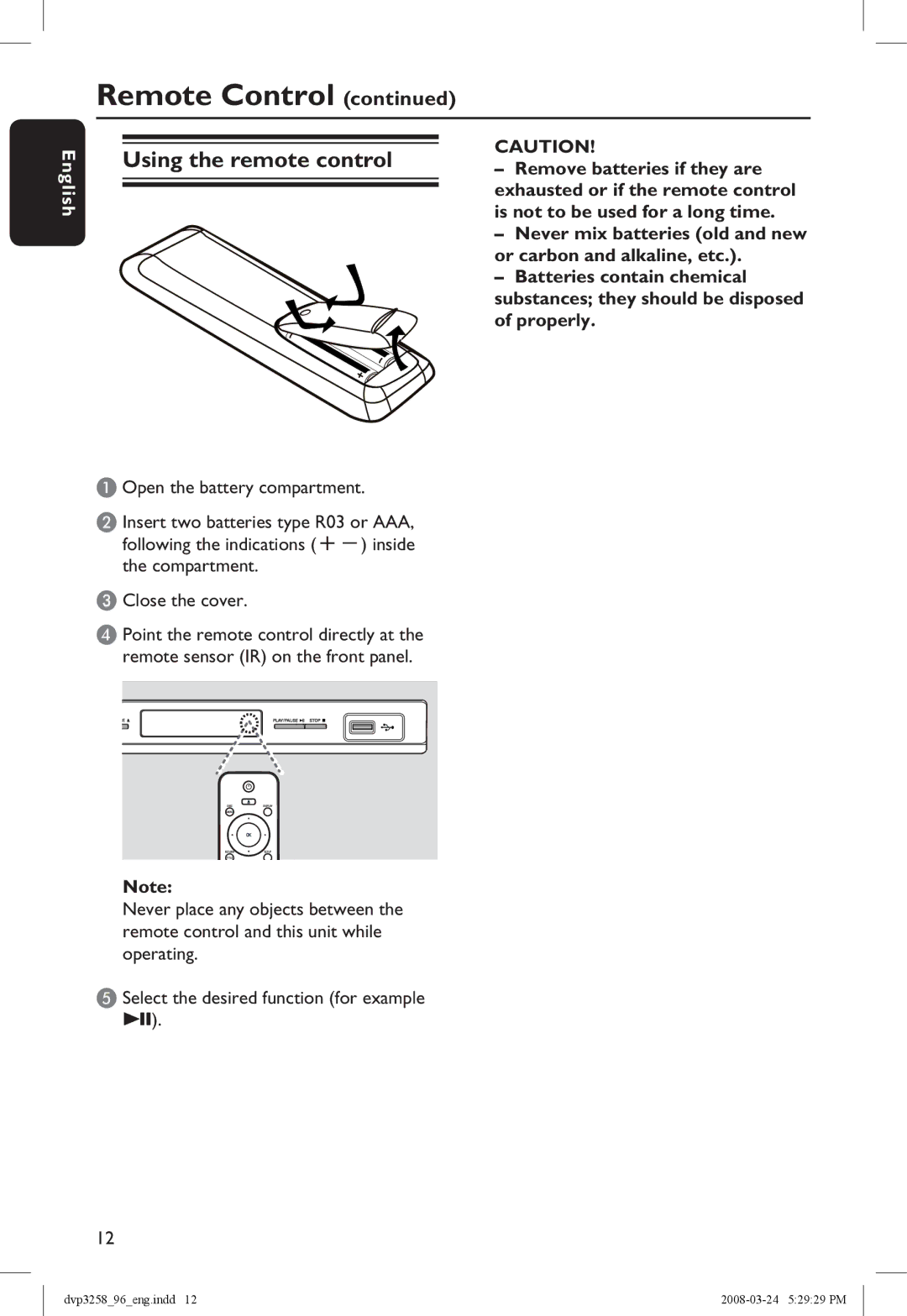 Philips DVP3258/96 manual Using the remote control 