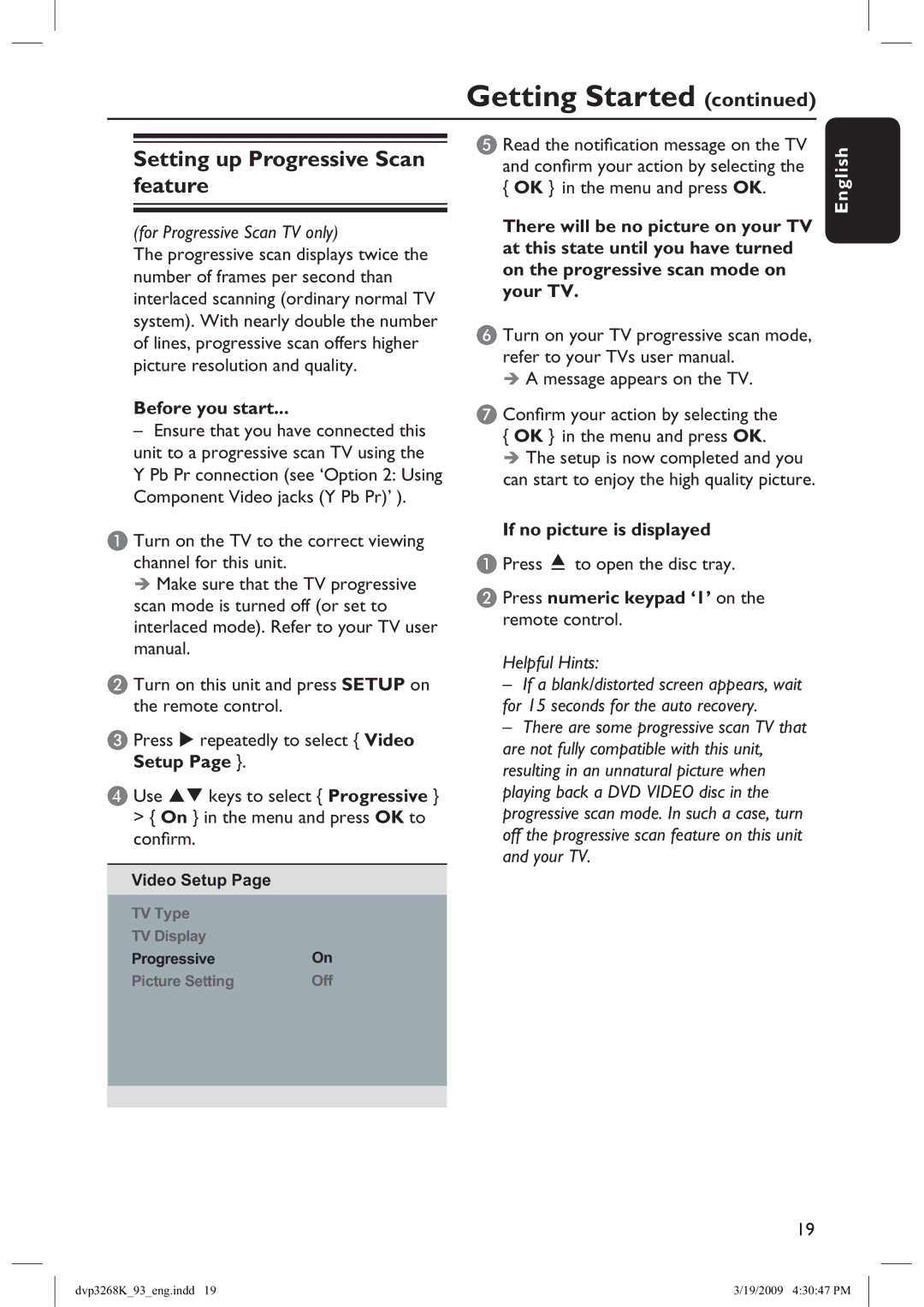 Philips HTP3268K/93, DVP3268K/93 manual Setting up Progressive Scan feature, Before you start, If no picture is displayed 