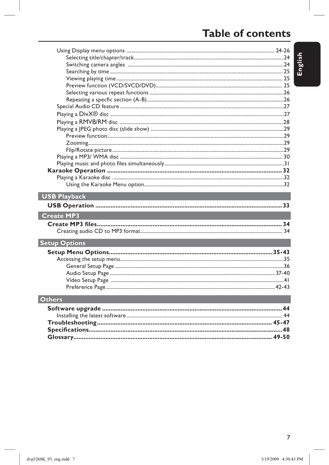 Philips HTP3268K/93, DVP3268K/93 manual Table of contents 