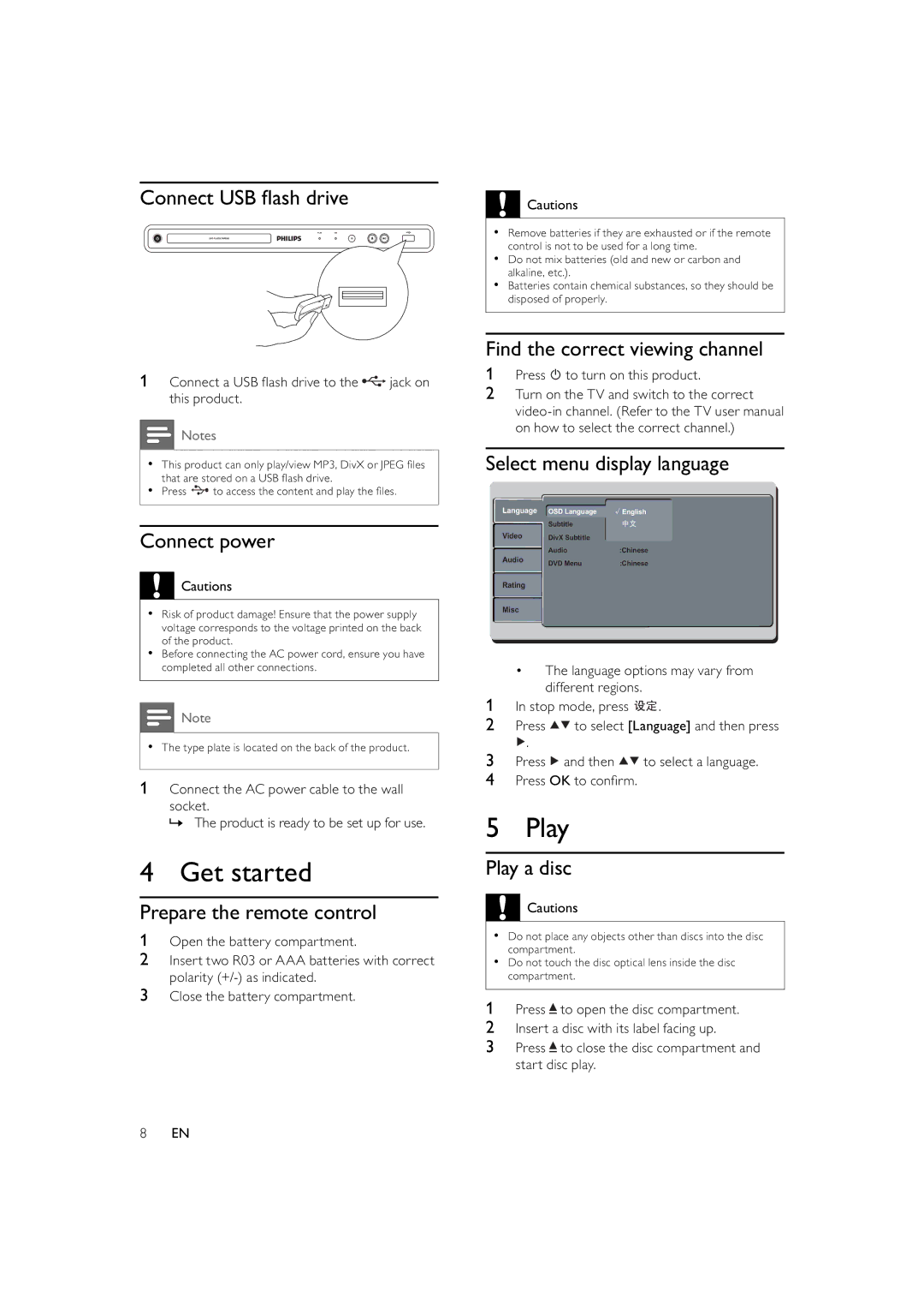 Philips HTP3300/93, DVP3300 user manual Get started, Play 