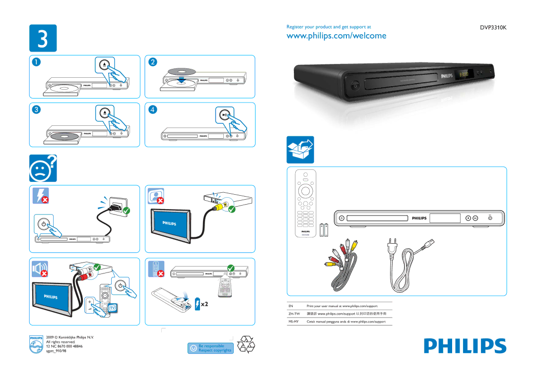 Philips user manual Register your product and get support atDVP3310K 