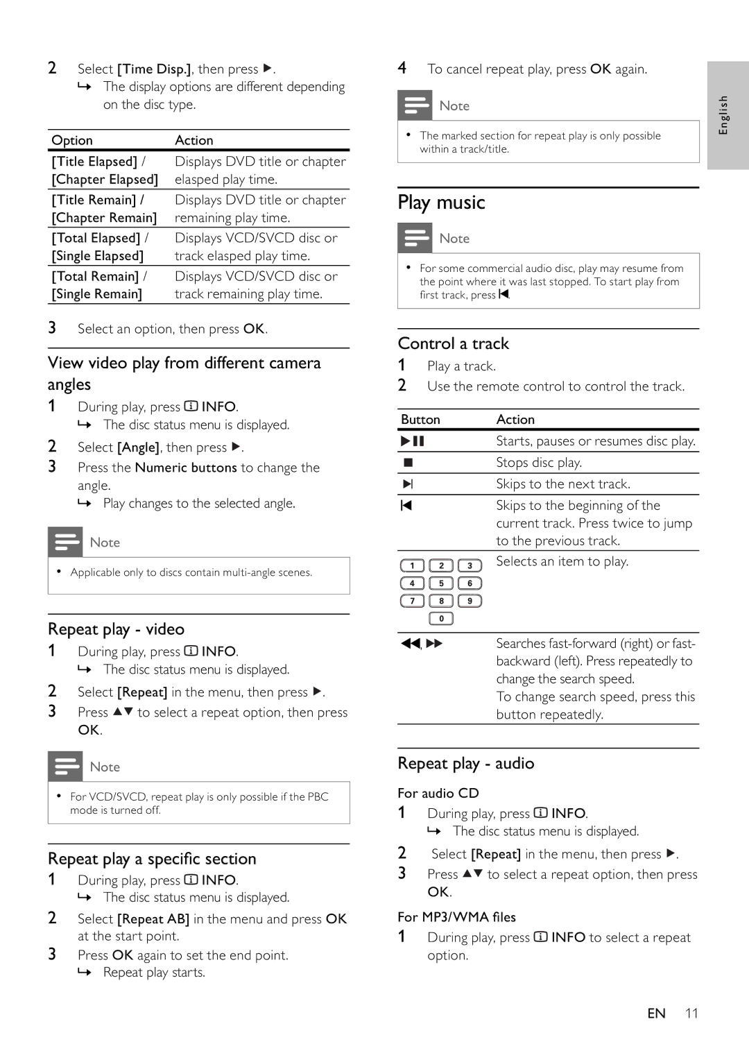 Philips DVP3310K/75 user manual Play music 