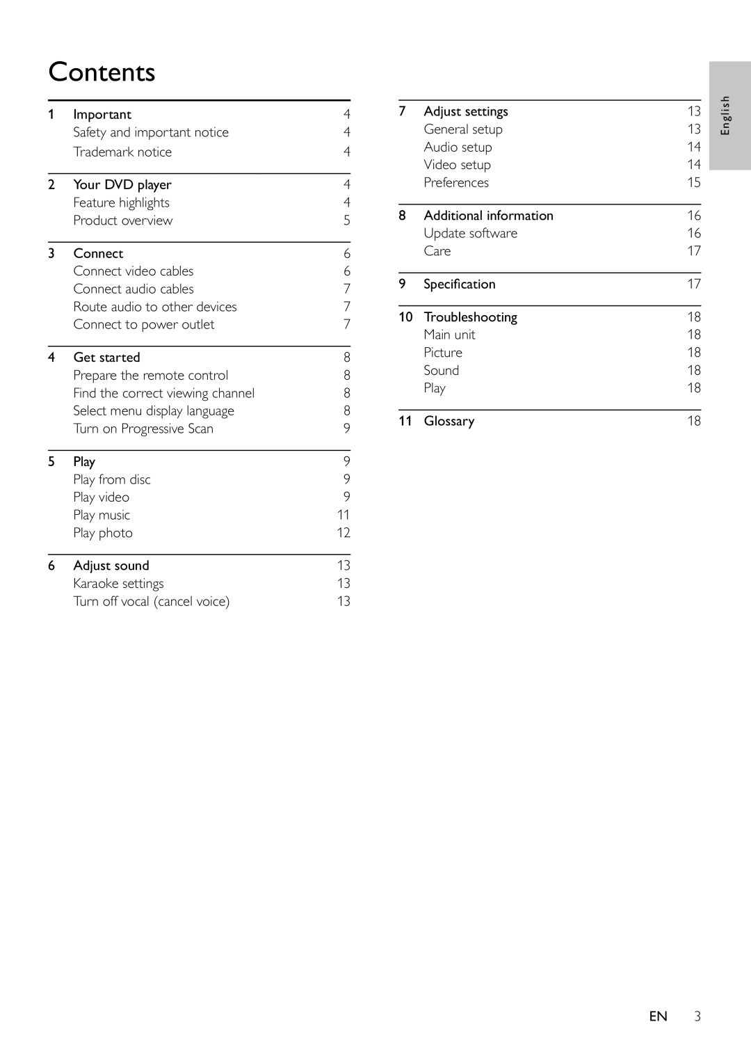 Philips DVP3310K/75 user manual Contents 