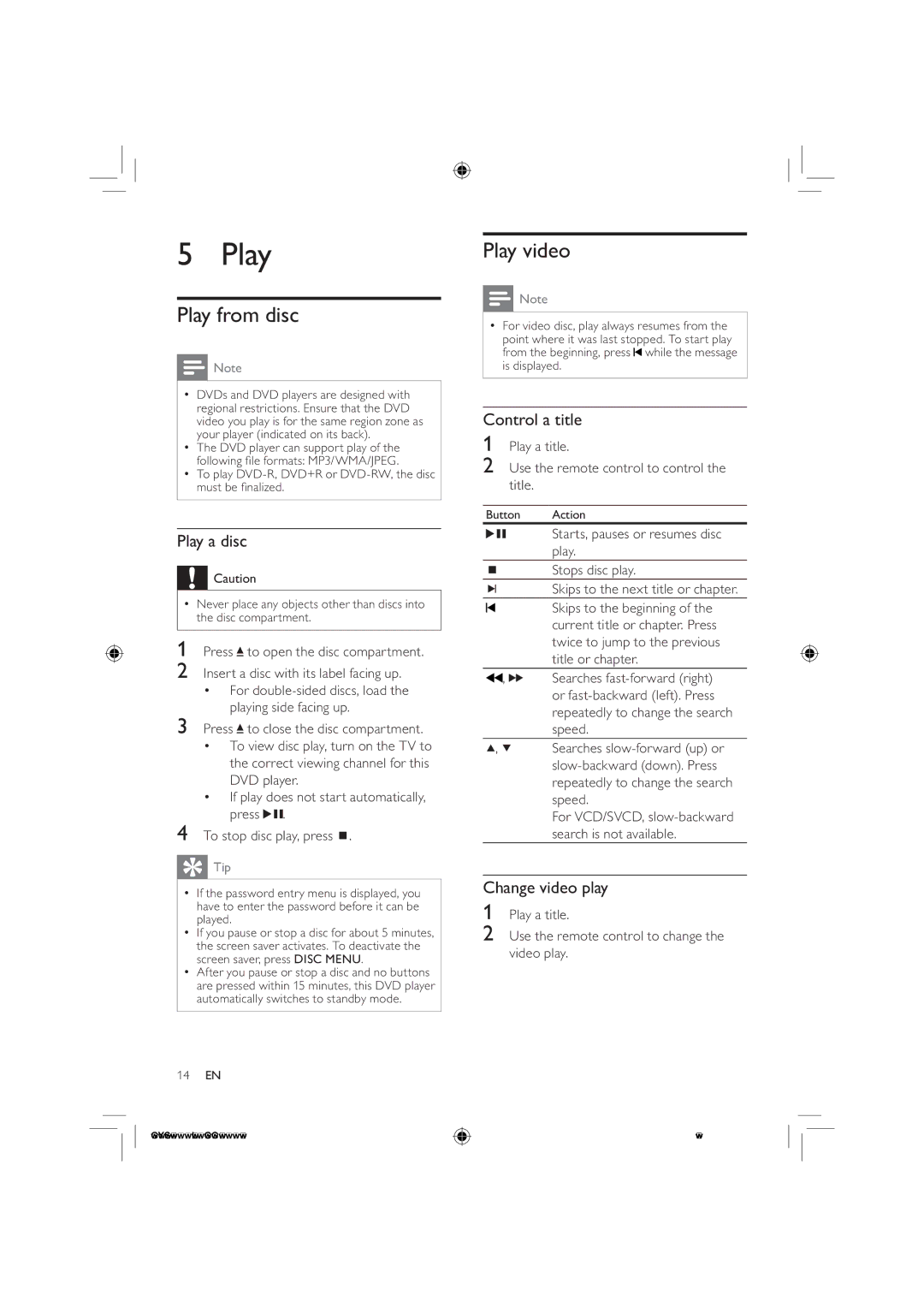 Philips DVP3320K/78, DVP3320/55, DVP3320/77 user manual Play from disc, Play video 