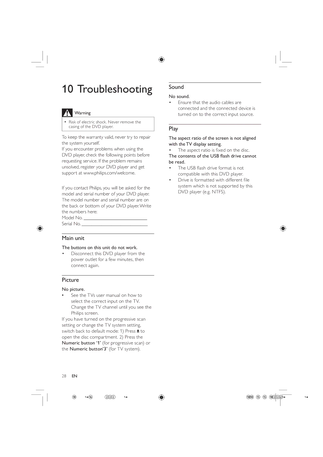 Philips DVP3320/55, DVP3320/77, DVP3320K/78 user manual Troubleshooting, Picture, Sound, Play 