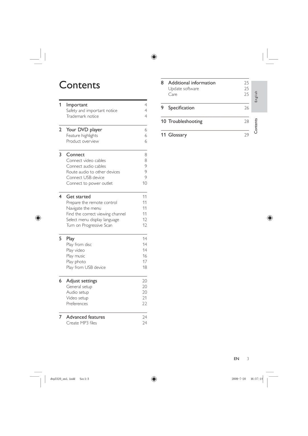 Philips DVP3320/55, DVP3320/77, DVP3320K/78 user manual Contents 