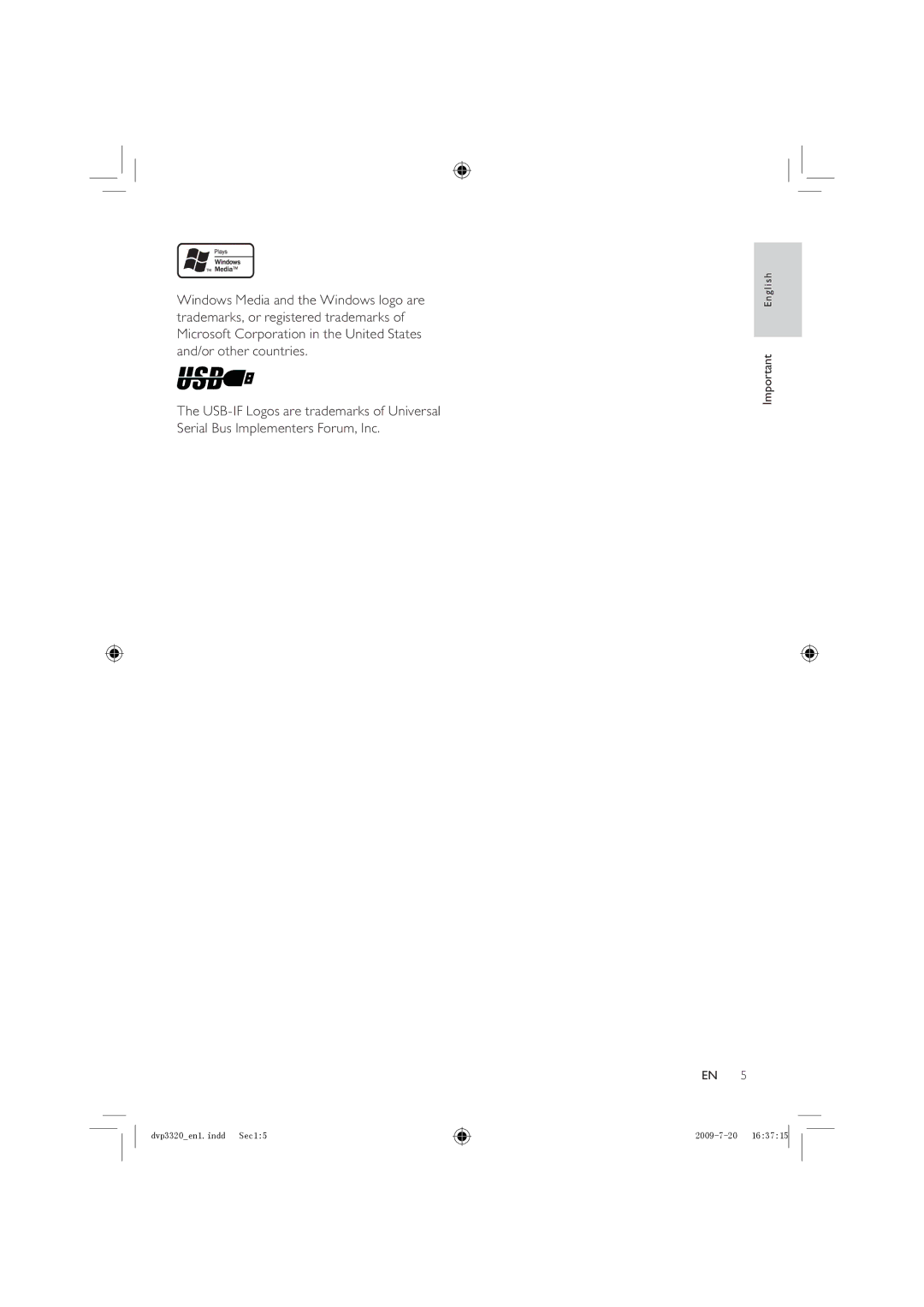 Philips DVP3320/55, DVP3320/77, DVP3320K/78 user manual Important English 