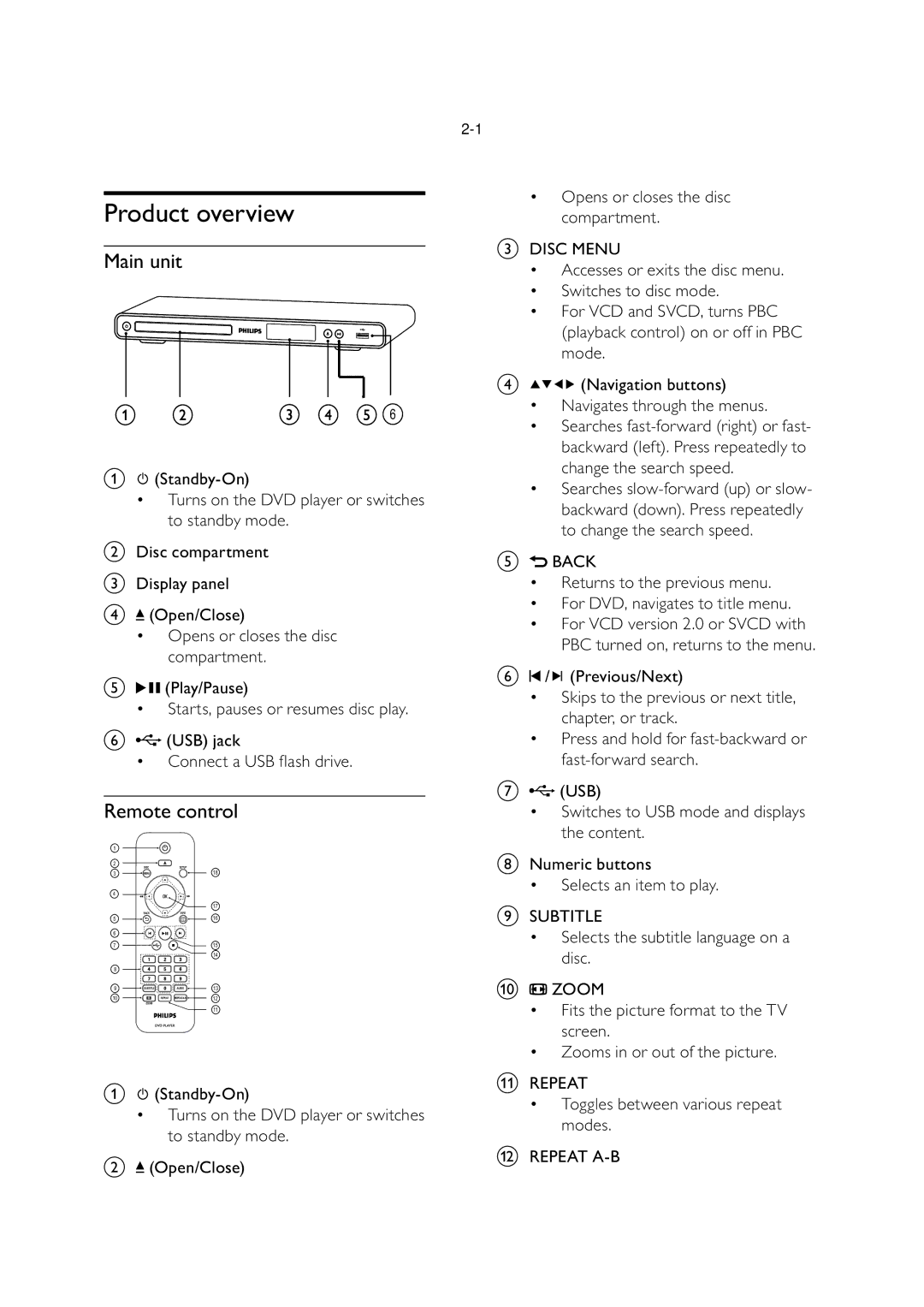 Philips DVP3320/55 service manual Product overview 