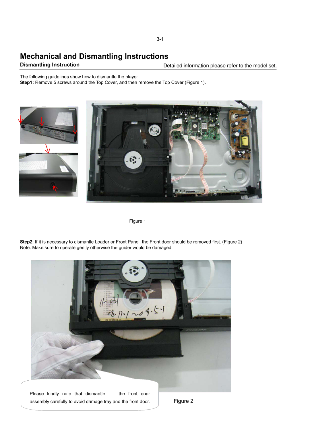 Philips DVP3320/55 service manual Mechanical and Dismantling Instructions 