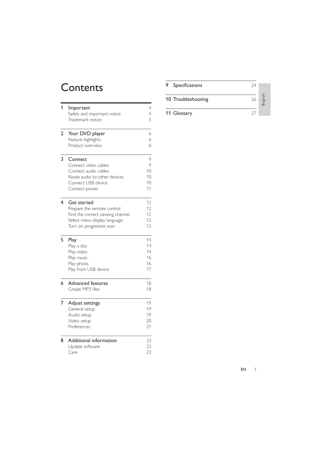 Philips DVP3320/94 user manual Contents 