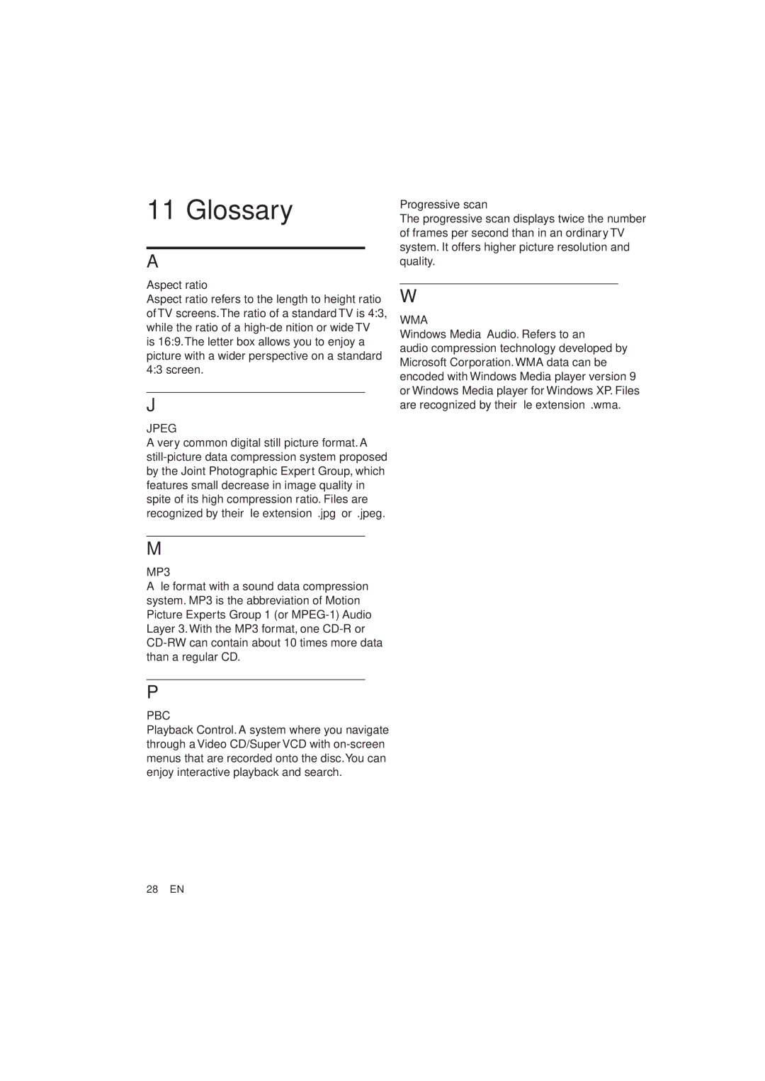 Philips DVP3326X/94 user manual Glossary, Aspect ratio 