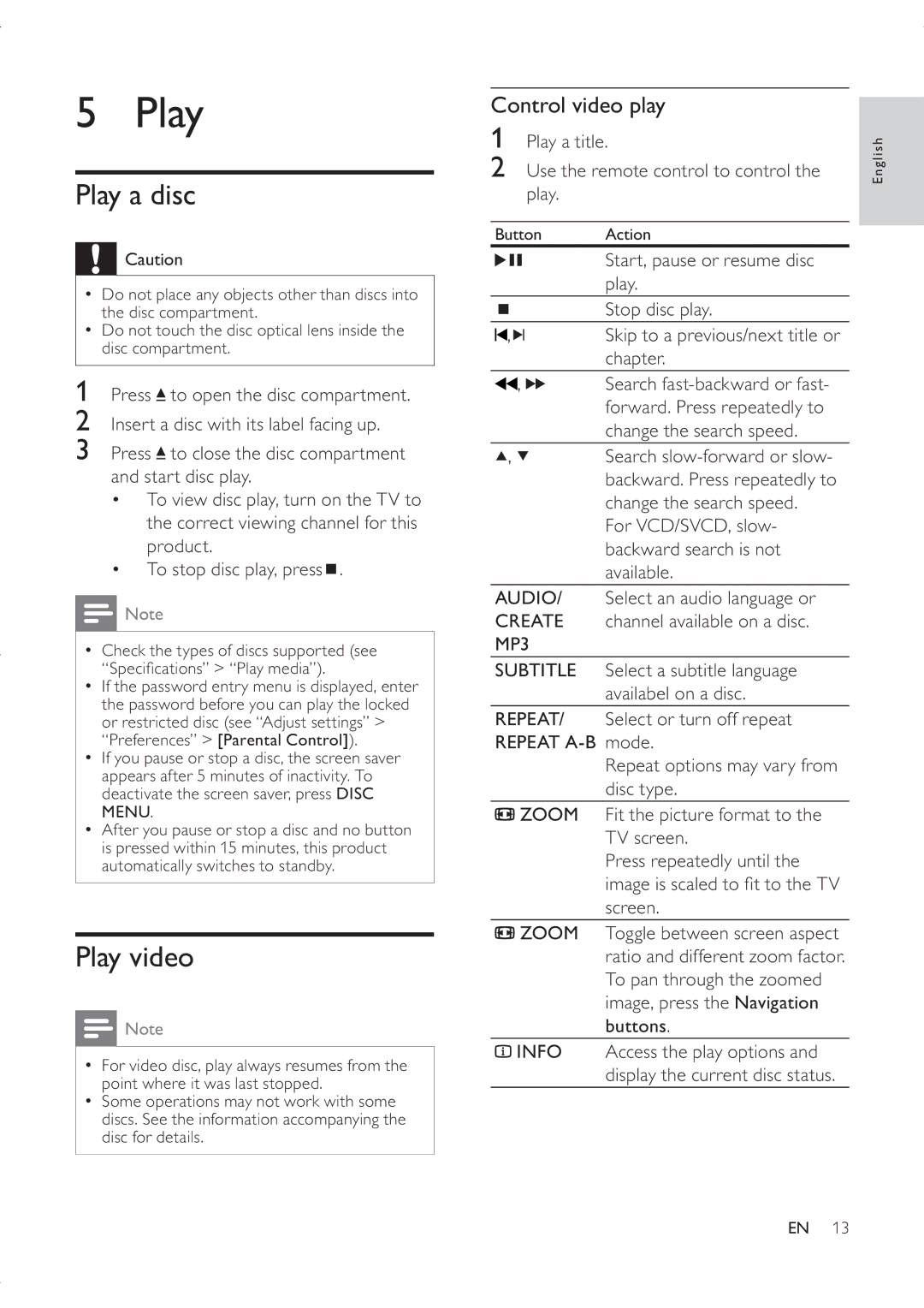 Philips DVP3336X/94 user manual Play a disc, Play video, Control video play 