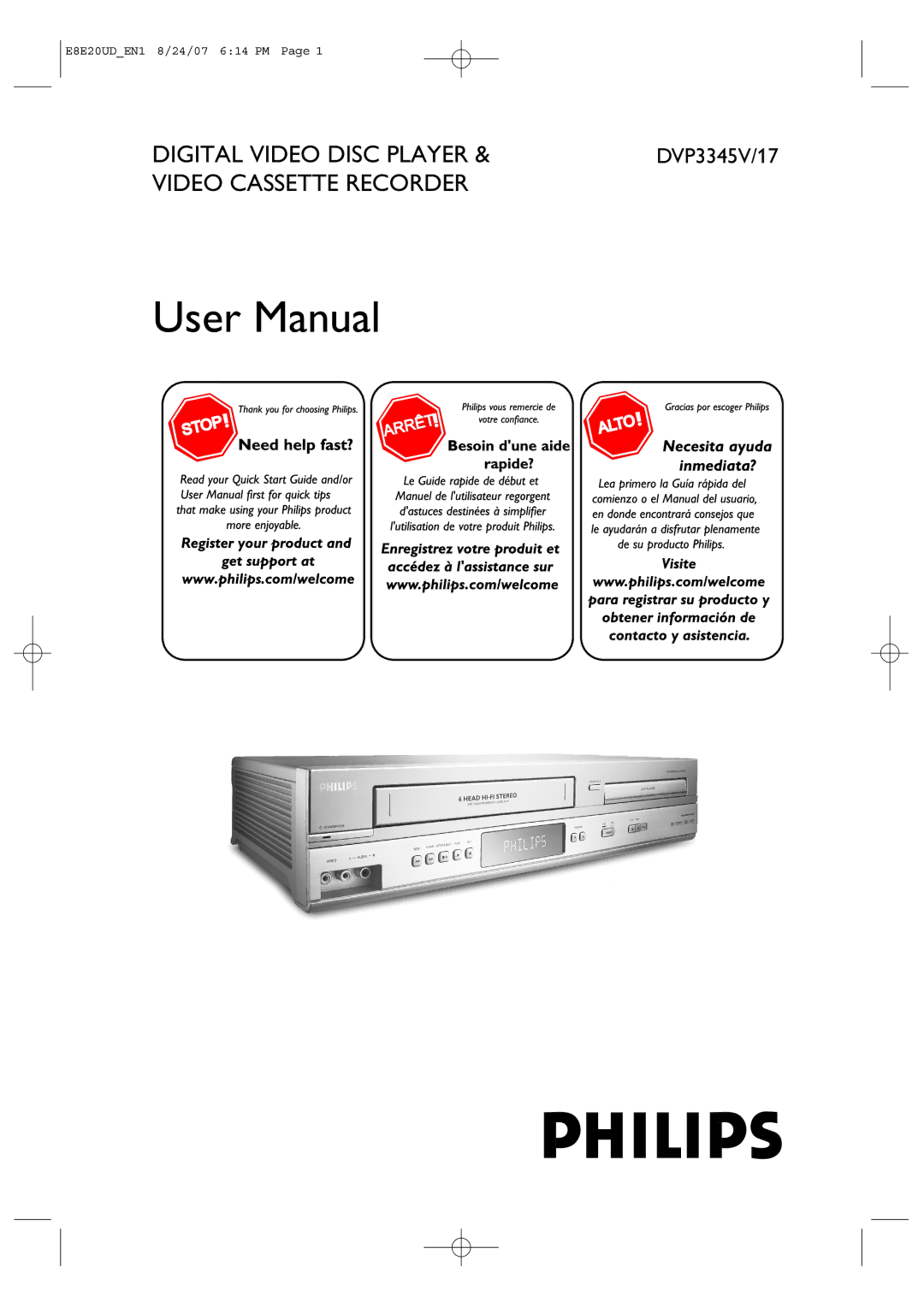 Philips DVP3345V/17 user manual Digital Video Disc Player 