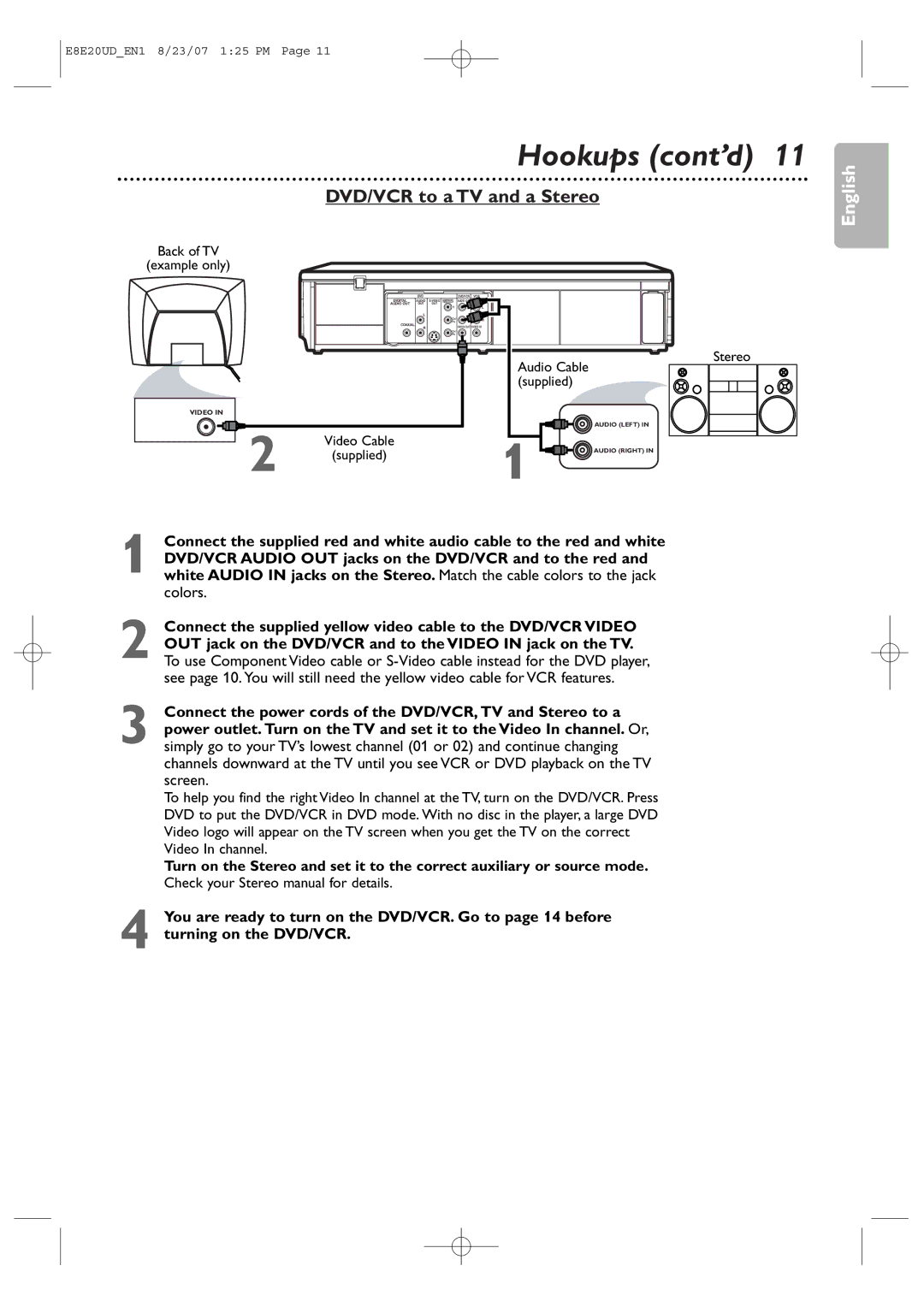 Philips DVP3345V/17 user manual DVD/VCR to a TV and a Stereo, Check your Stereo manual for details, Back of TV 