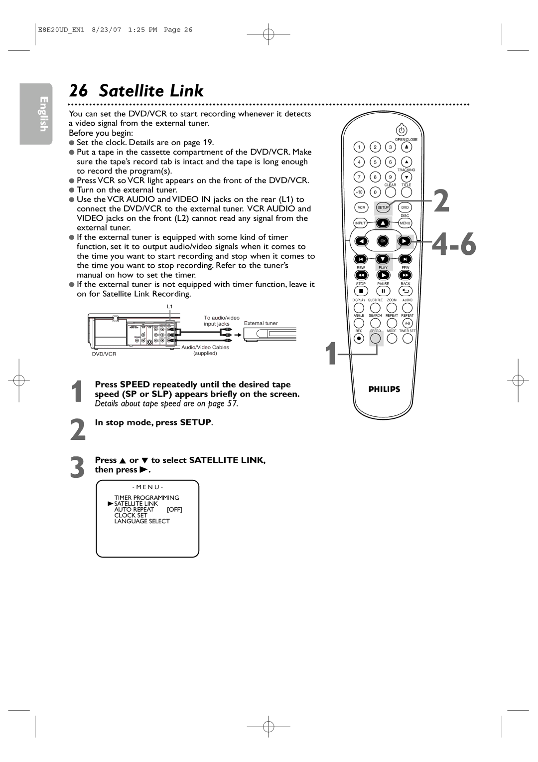 Philips DVP3345V/17 user manual Satellite Link 