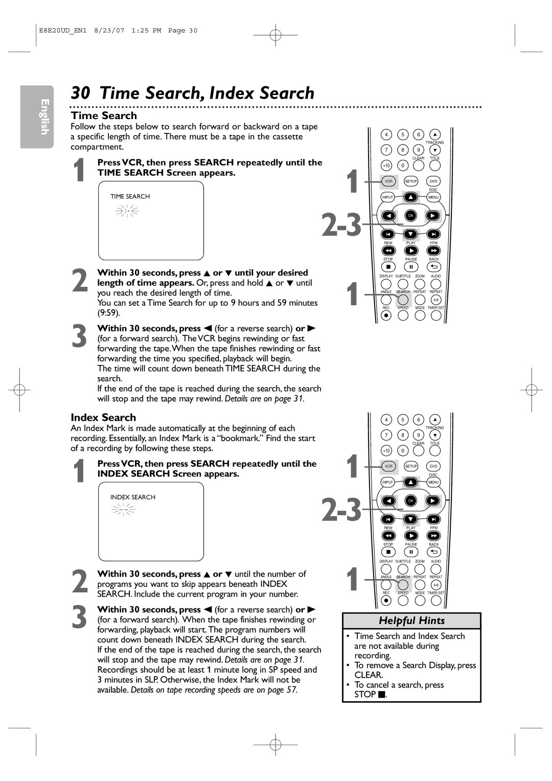 Philips DVP3345V/17 user manual Time Search, Index Search 