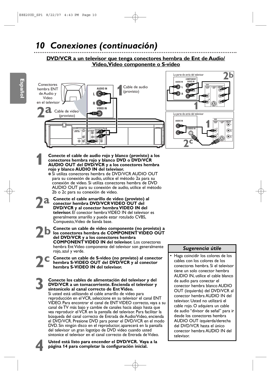 Philips DVP3345V/17 user manual En el televisor, Conectores hembra ENT de Audio y Video, 1Cable de audio provisto 