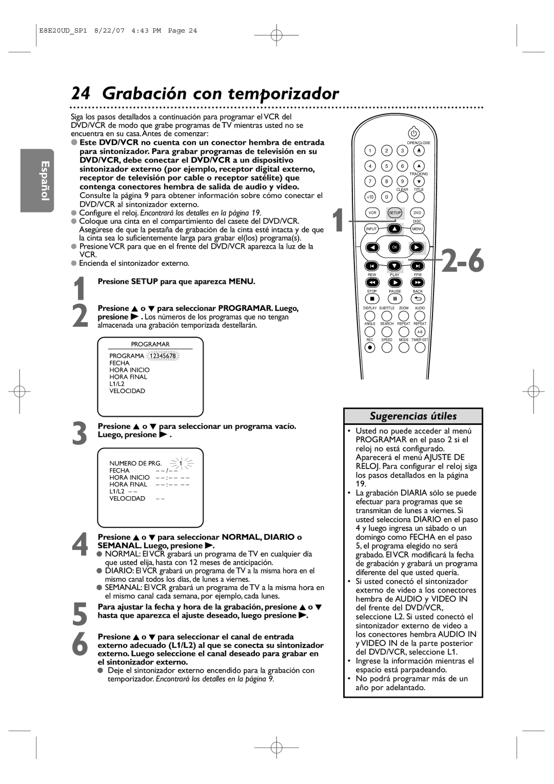 Philips DVP3345V/17 user manual Grabación con temporizador 