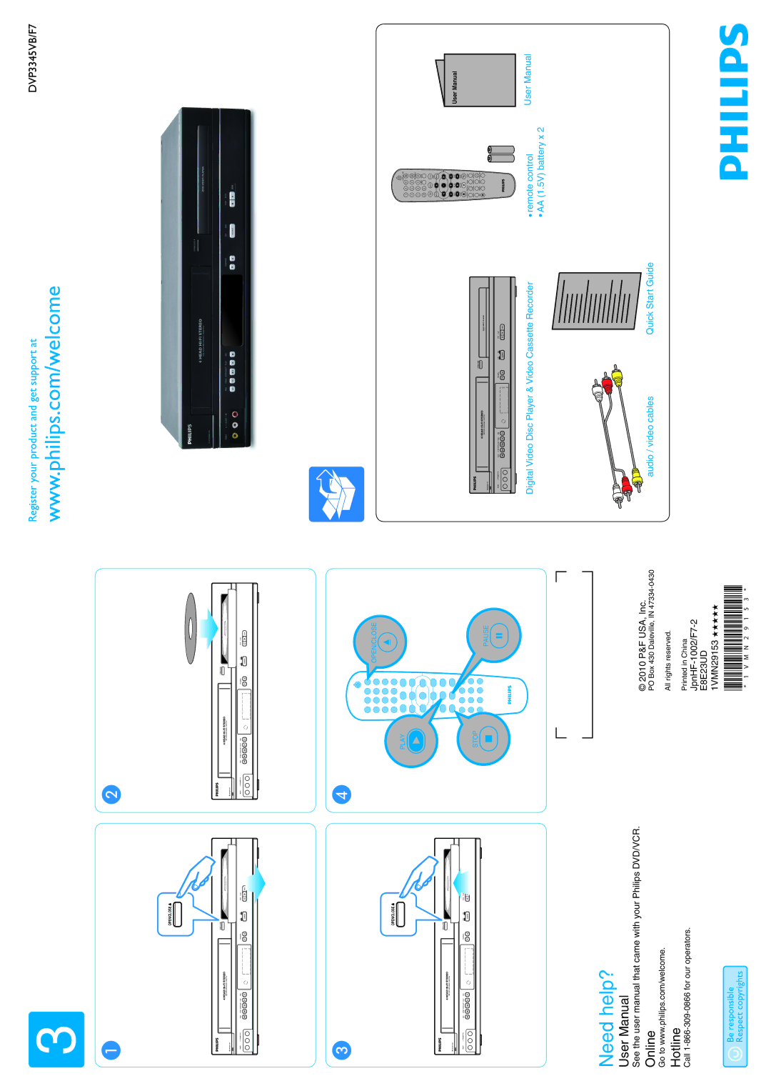 Philips DVP3345VB/F7 quick start Need help? 