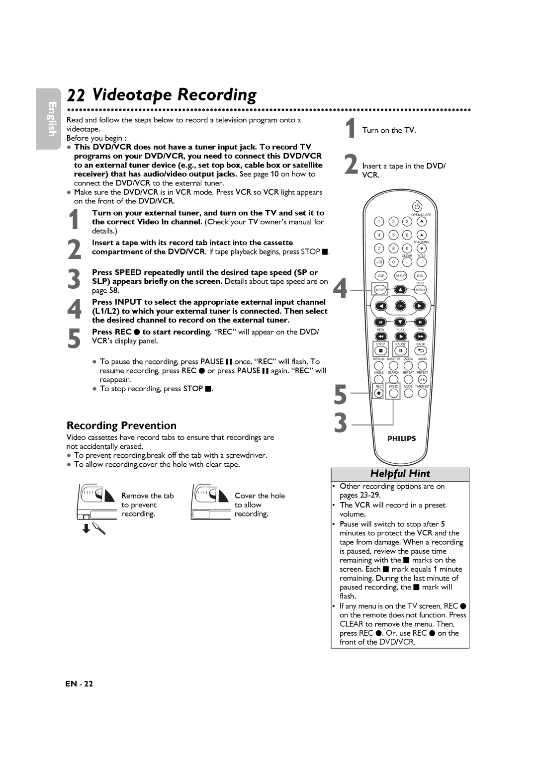 Philips DVP3345VB manuel dutilisation Recording Prevention 