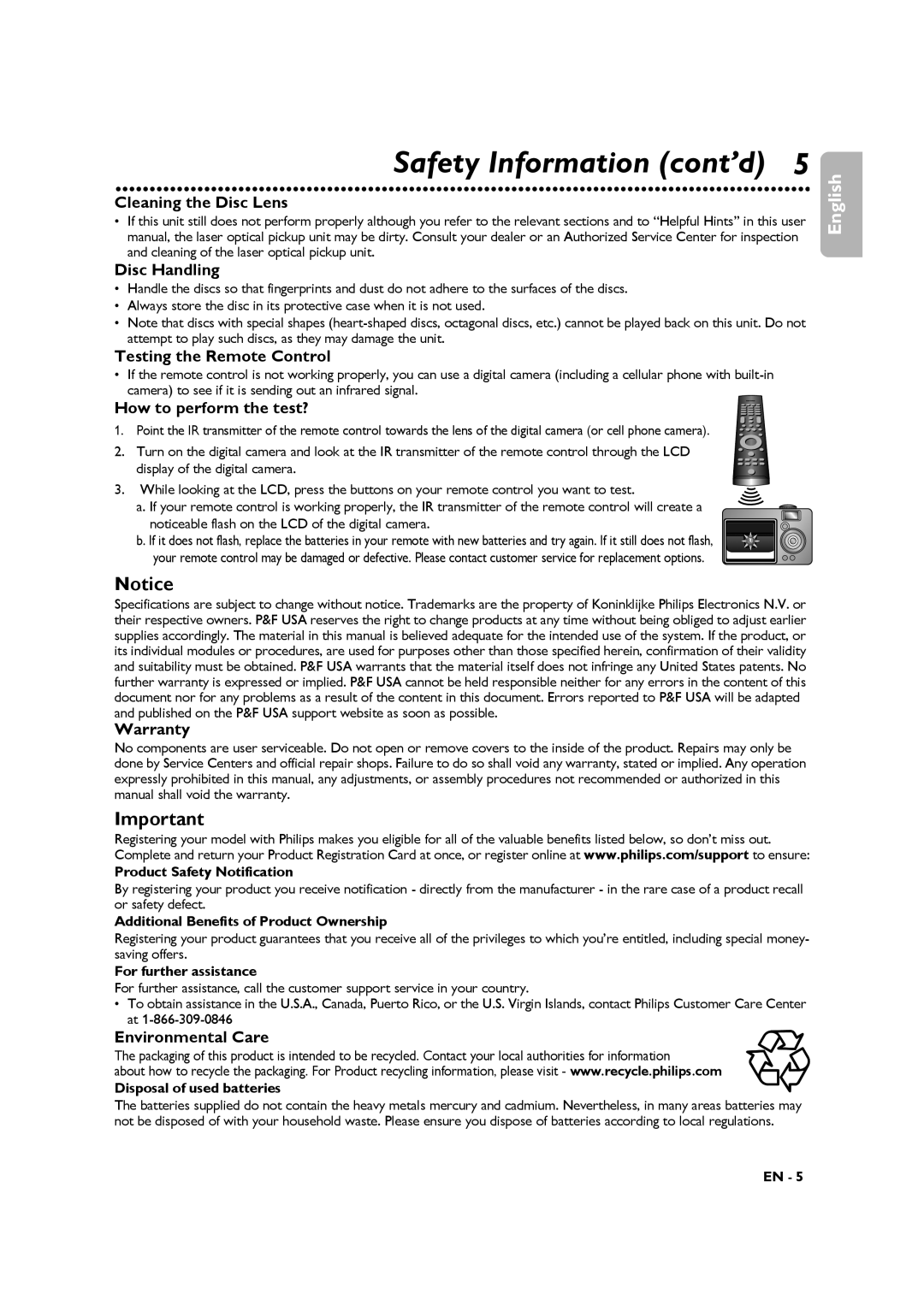 Philips DVP3345VB Product Safety Notification, Additional Benefits of Product Ownership, For further assistance 