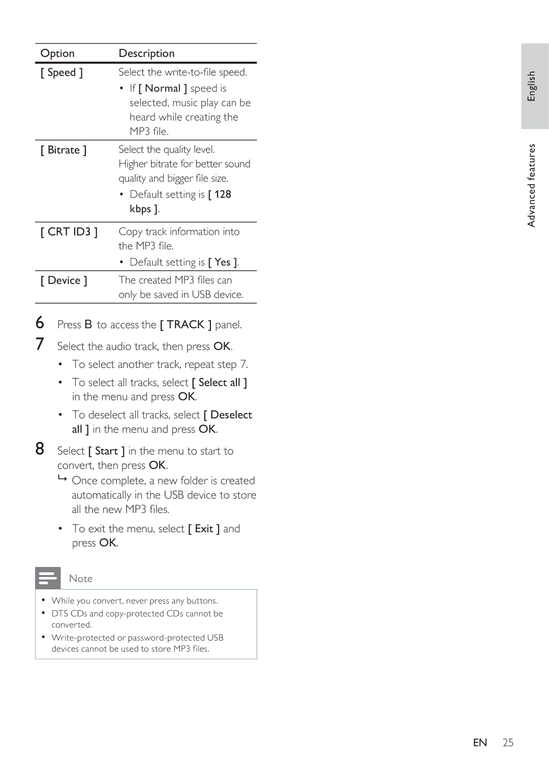 Philips DVP3350K user manual Option Description 