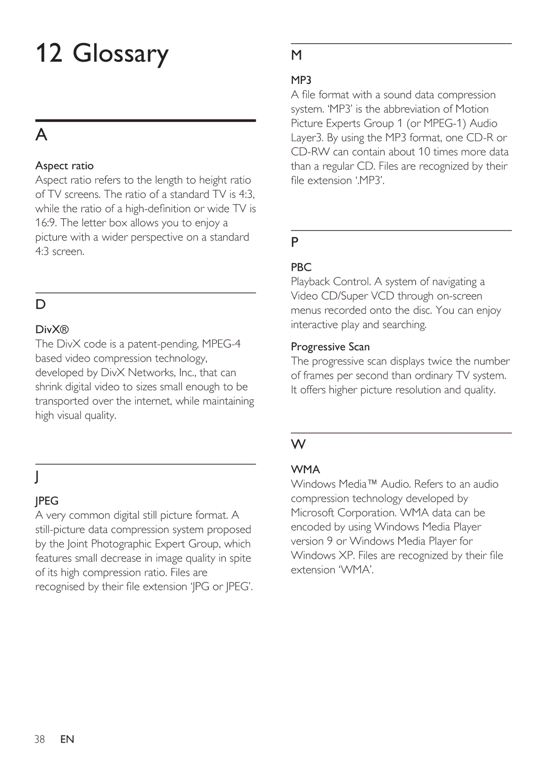 Philips DVP3350K user manual Glossary, Progressive Scan 