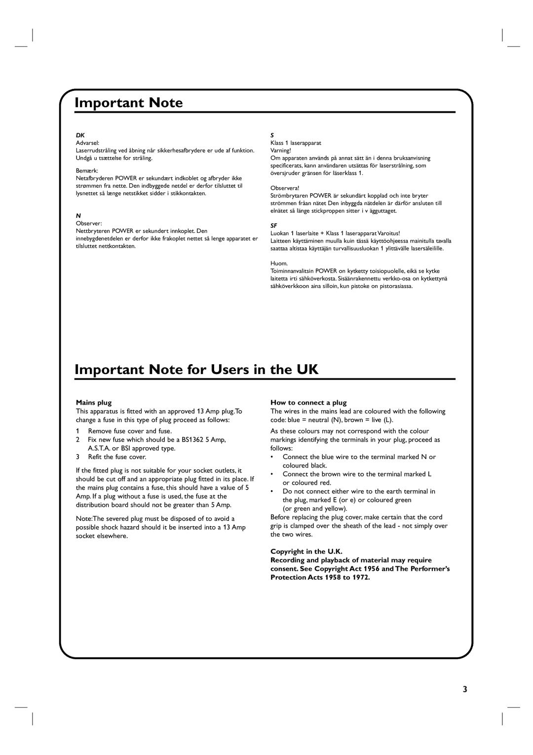 Philips DVP3350V/05 user manual Mains plug, How to connect a plug 