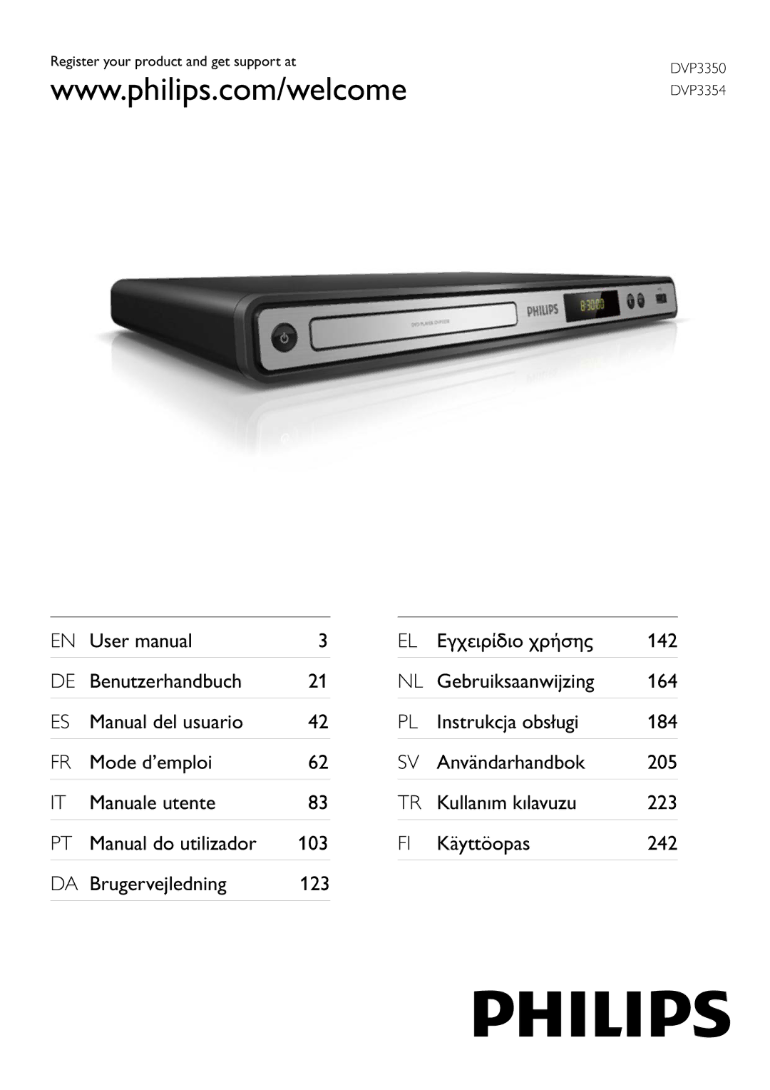 Philips DVP3354/12 user manual Register your product and get support at 