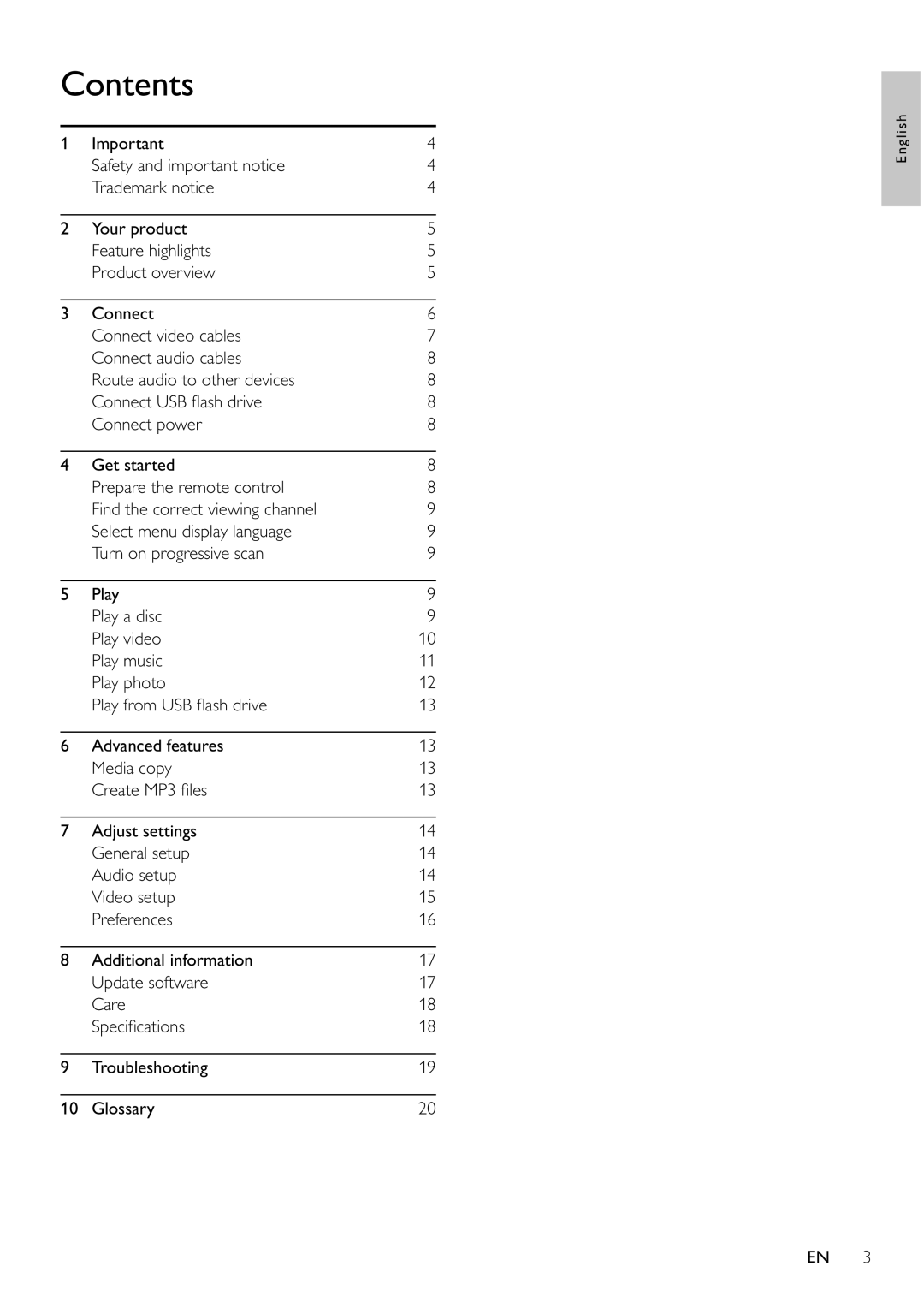 Philips DVP3354/12 user manual Contents 