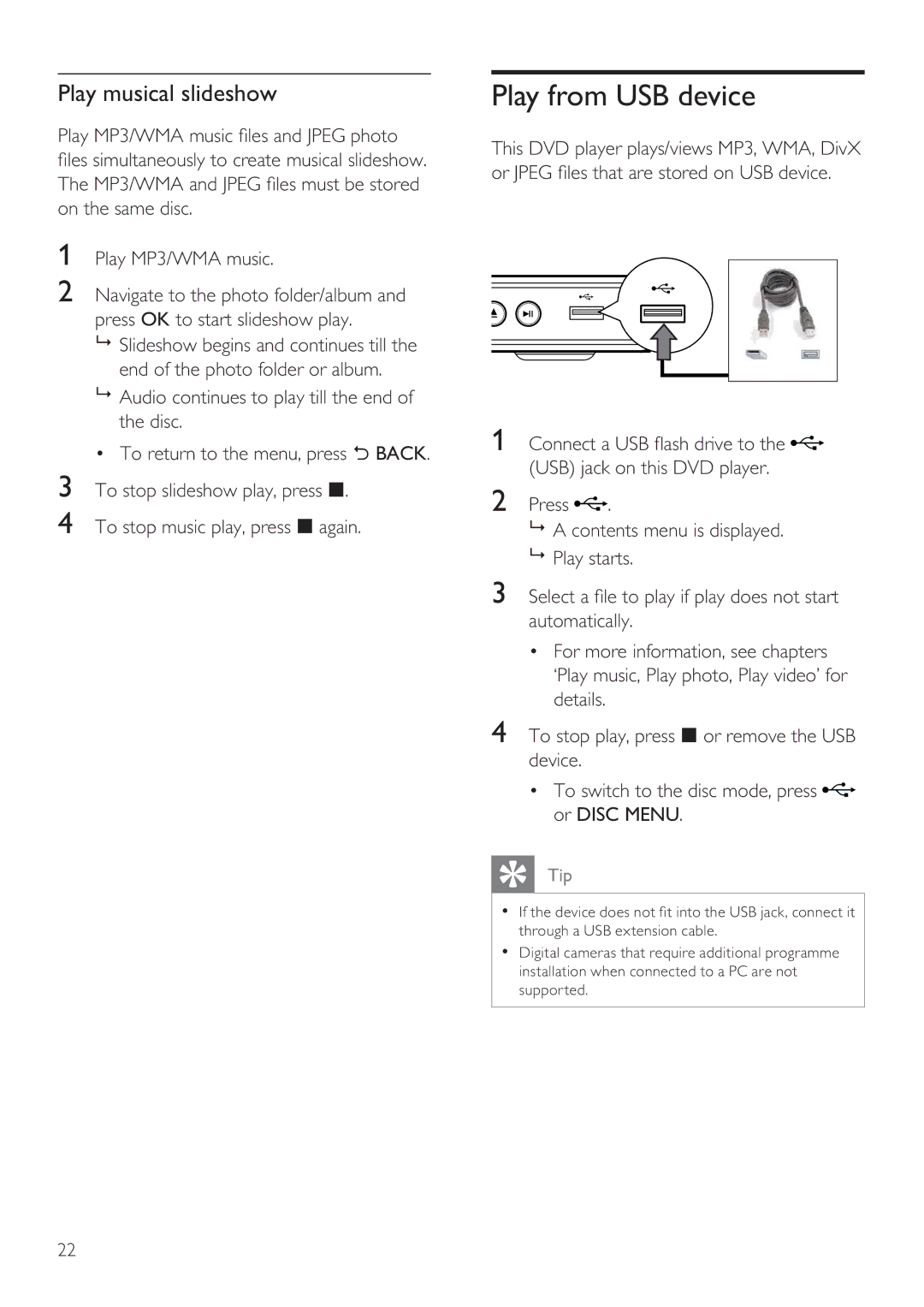 Philips DVP3356X/94 user manual Play from USB device, Play musical slideshow 