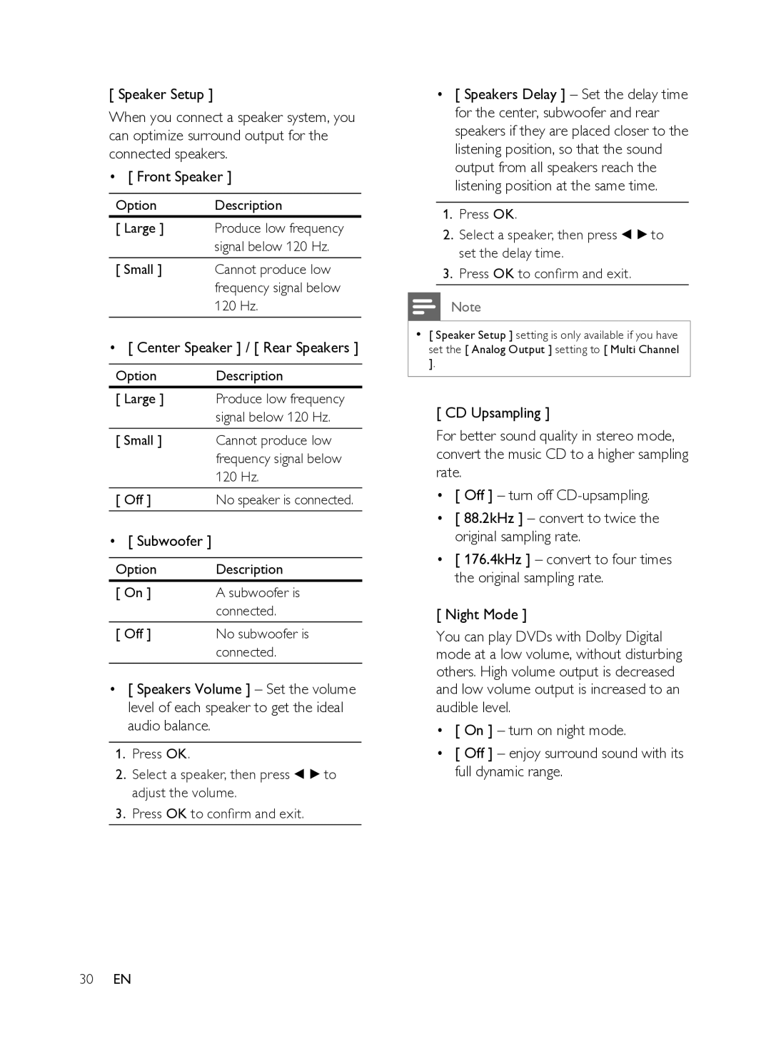 Philips DVP3358K/93 user manual Signal below 120 Hz, Small Cannot produce low 