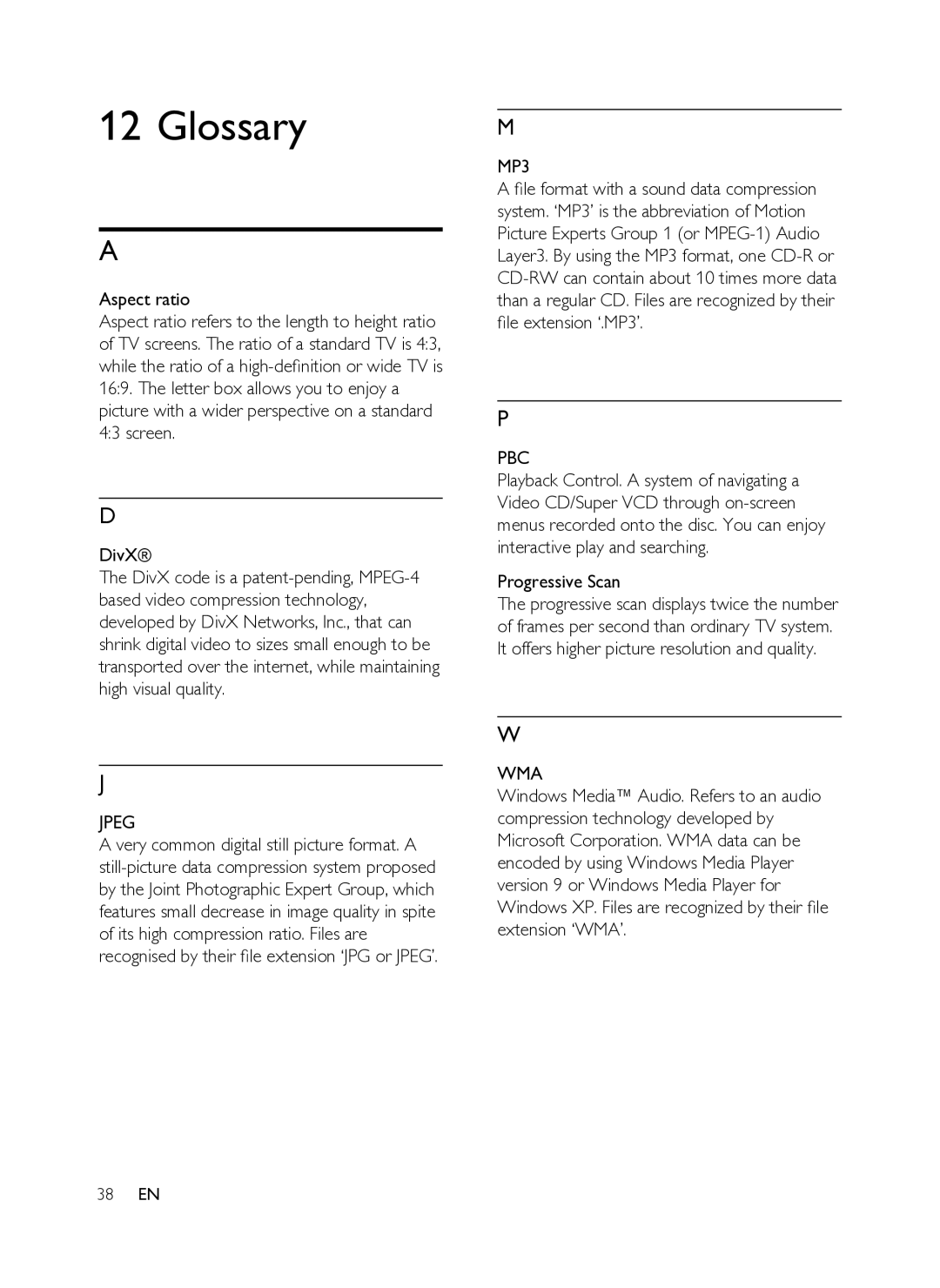 Philips DVP3358K/93 user manual Glossary, Progressive Scan 