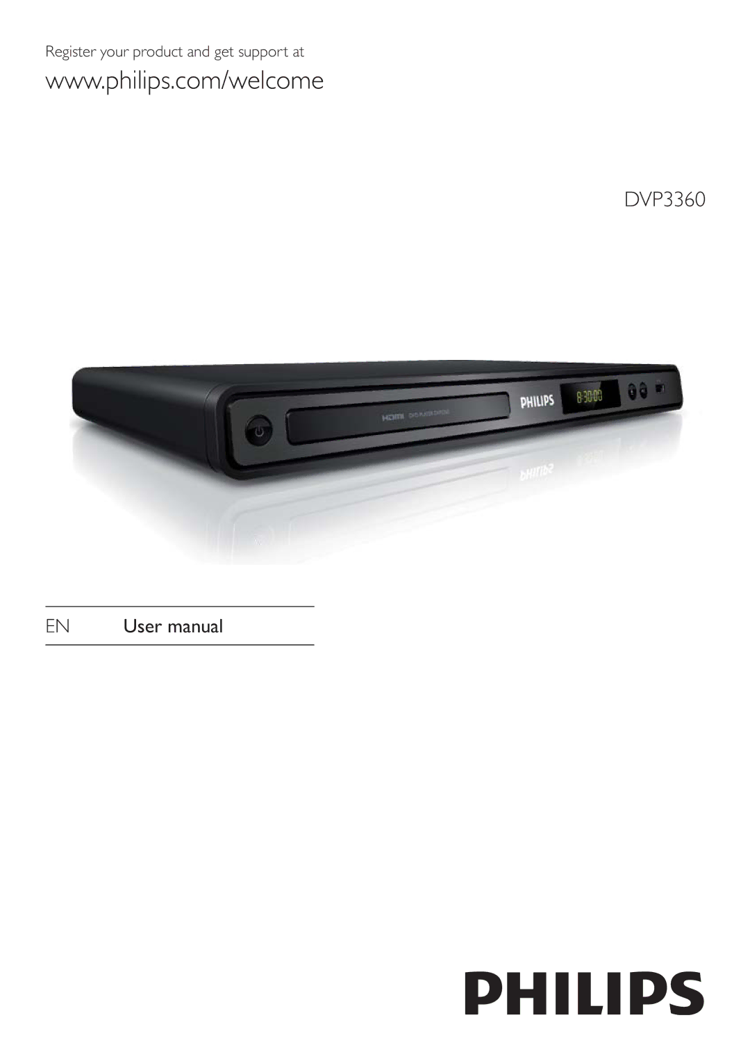 Philips DVP3360 user manual Register your product and get support at 