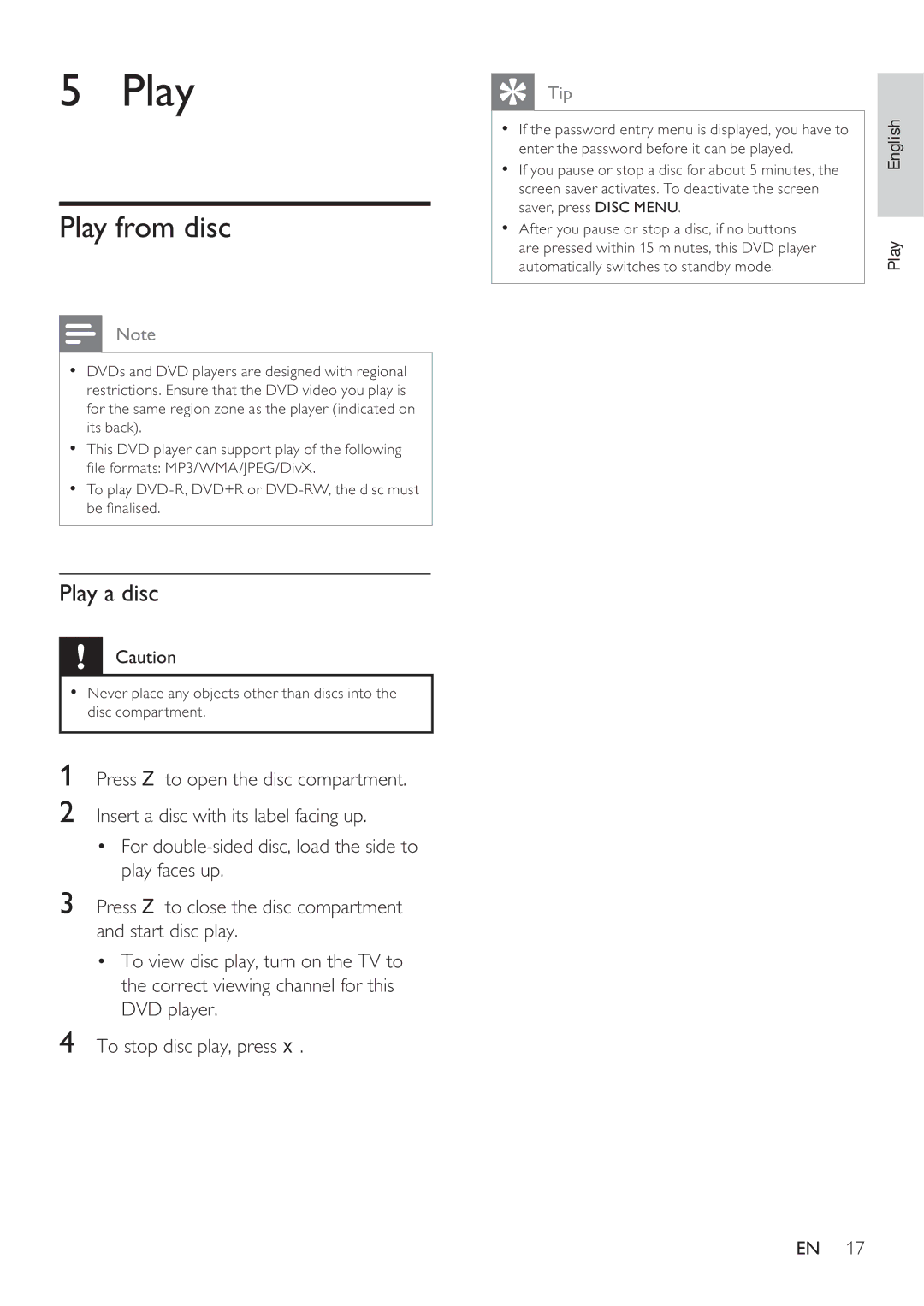 Philips DVP3360 user manual Play from disc, Play a disc 