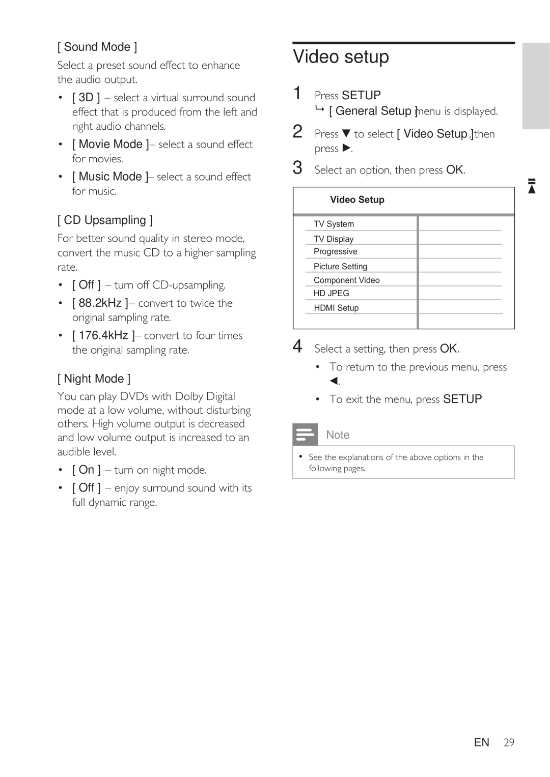 Philips DVP3360 user manual Video setup 