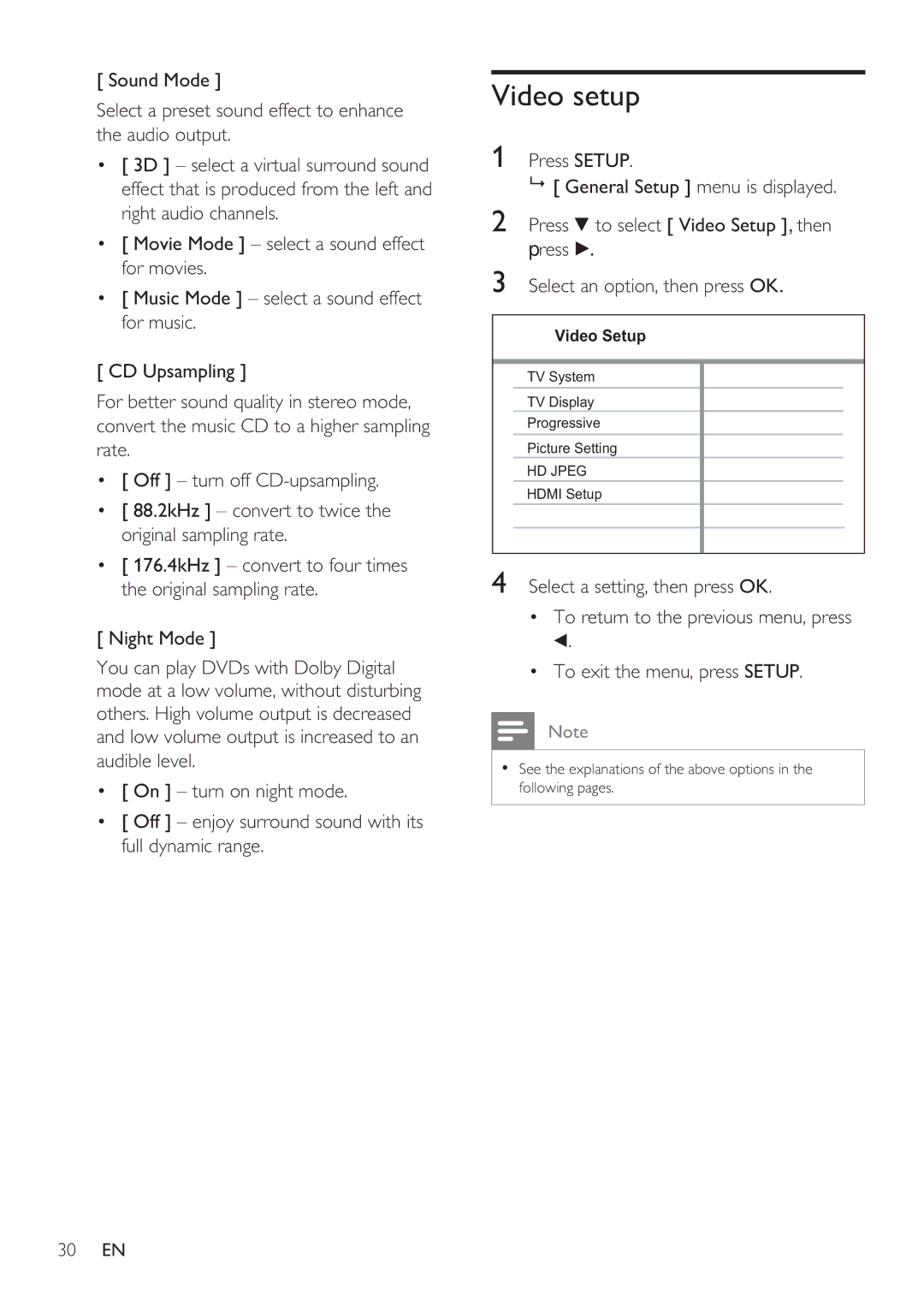 Philips DVP3360K user manual Video setup 