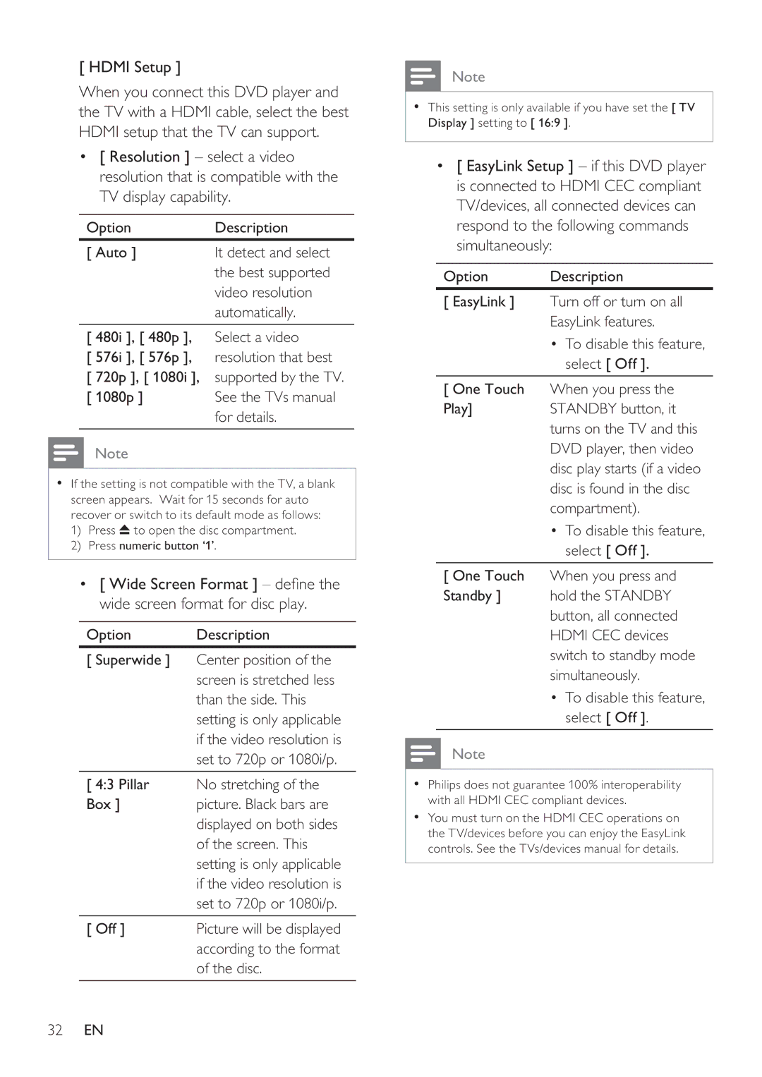 Philips DVP3360K user manual Hdmi Setup 