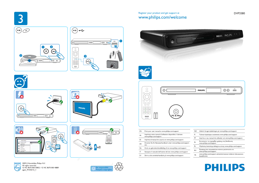 Philips DVP3380/12 user manual PC & Mac, Audio Setup 